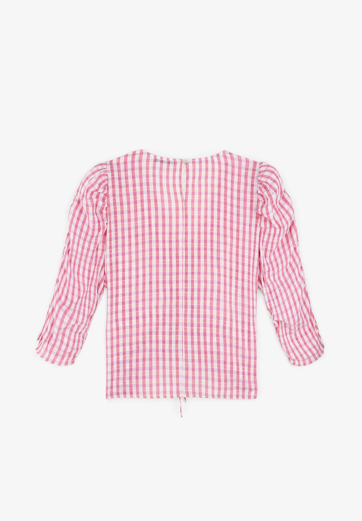 GINGHAM BLOUSE WITH RUCHED SLEEVES