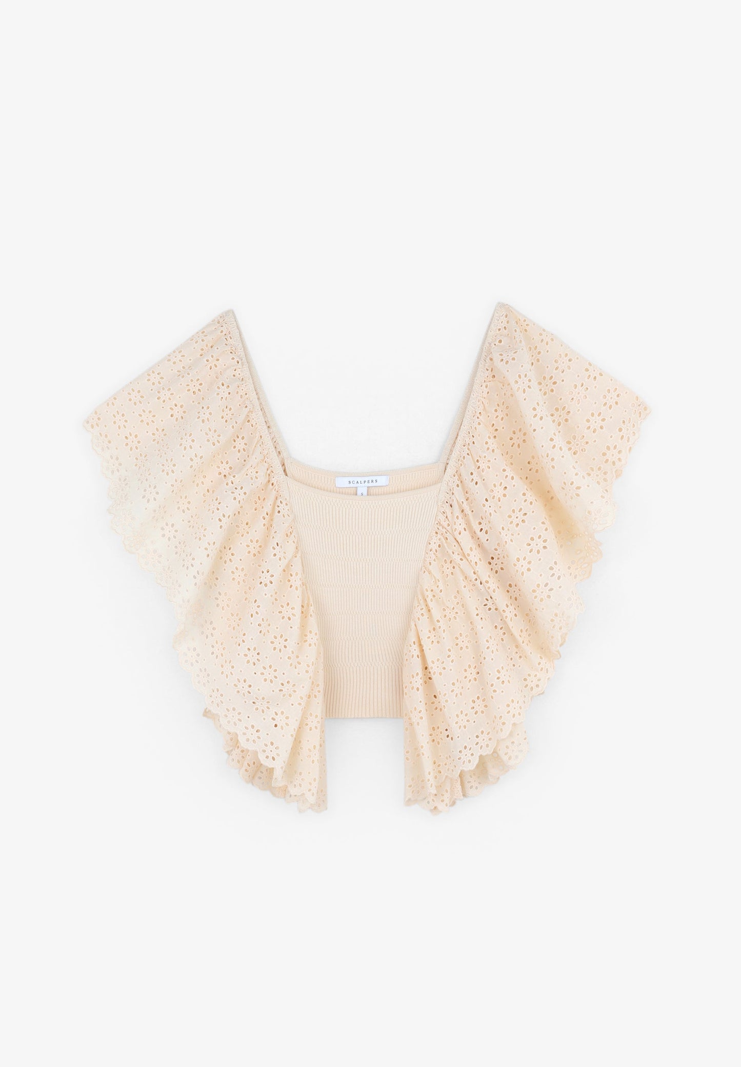 KNIT TOP WITH BRODERIE ANGLAISE SLEEVES