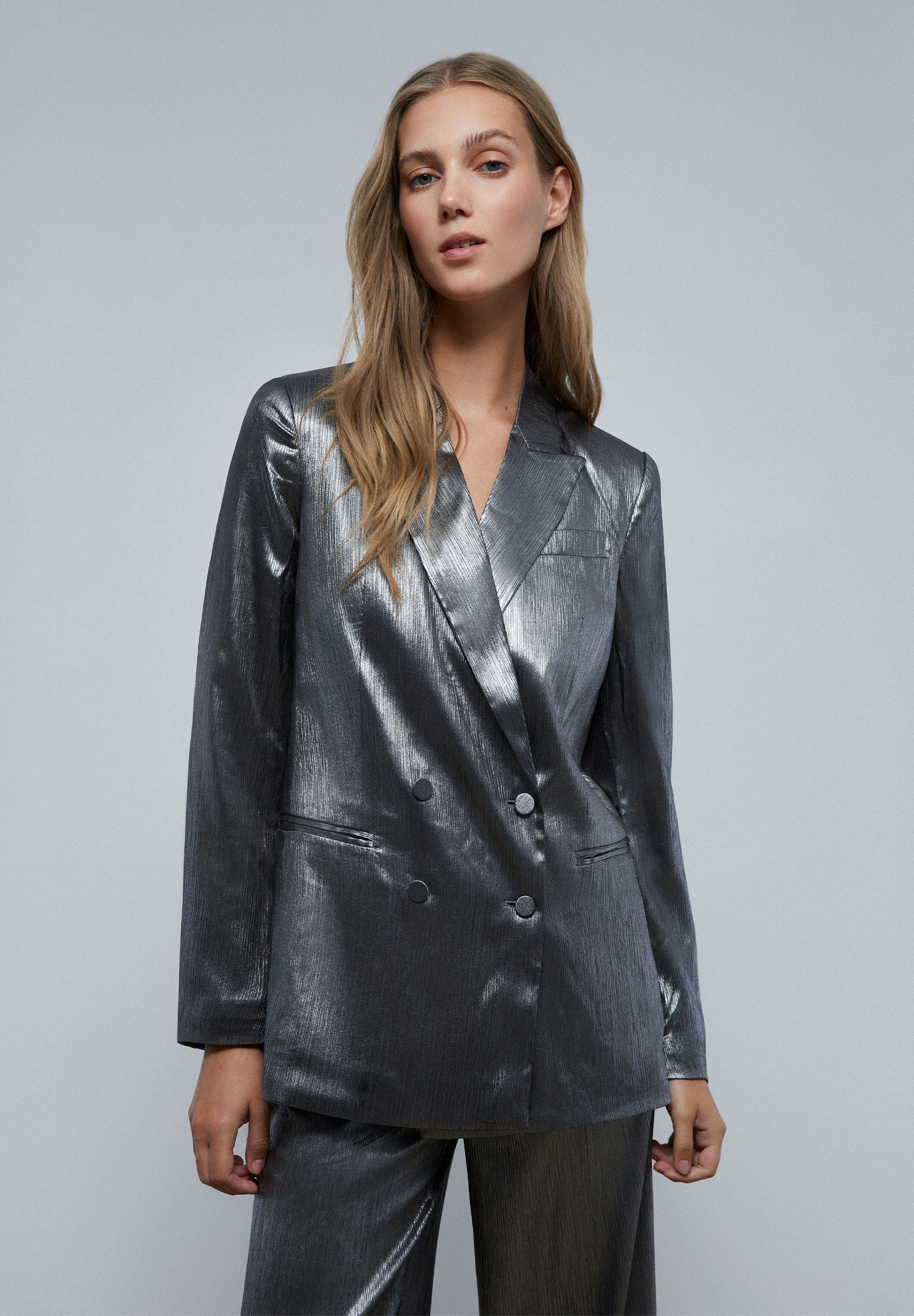 Metallic silver hot sale blazer womens