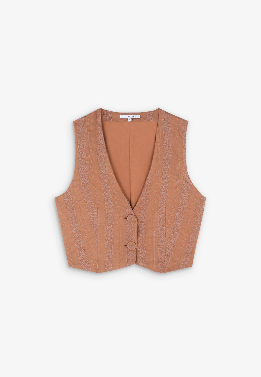 STRIPED WAISTCOAT WITH EMBROIDERED DETAILS