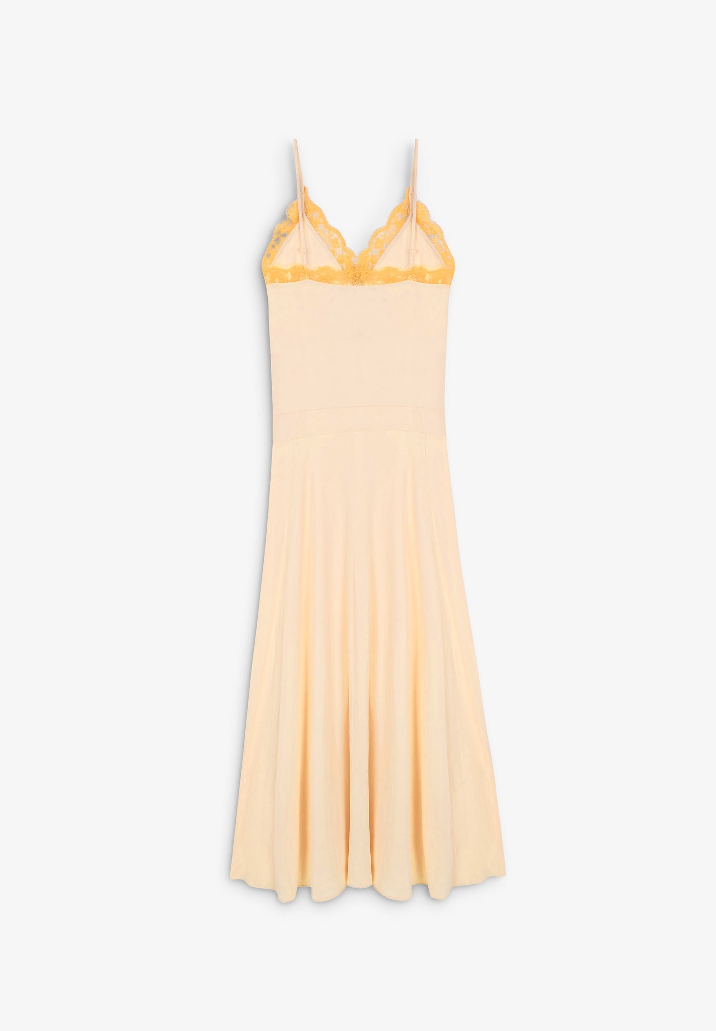 LACE-TRIMMED MIDI SATIN DRESS