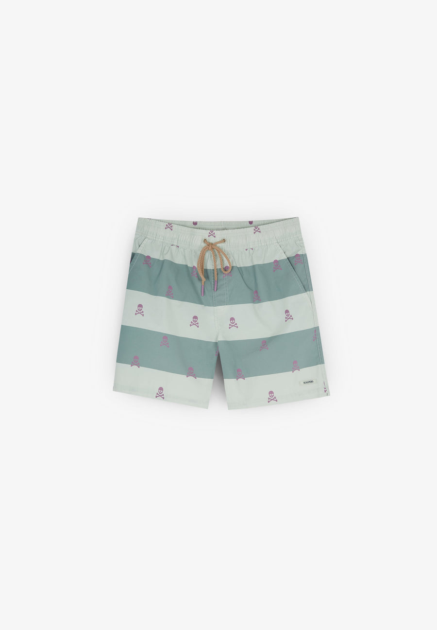 SWIMMING TRUNKS WITH STRIPES AND SKULLS