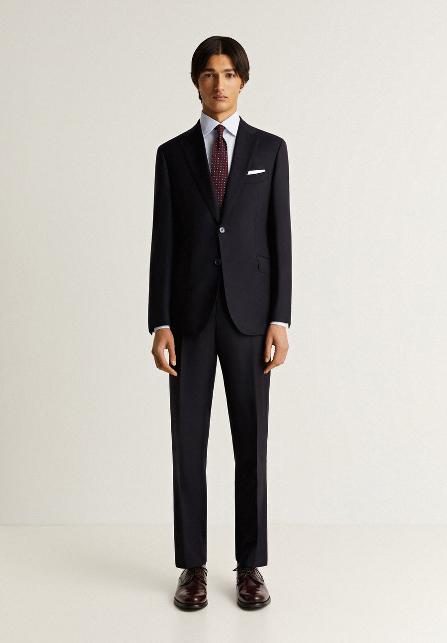 NAVY BLUE WOOL TEXTURED SUIT