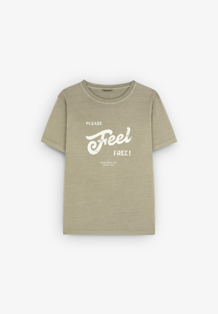 FADED EFFECT T-SHIRT WITH FRONT PRINT
