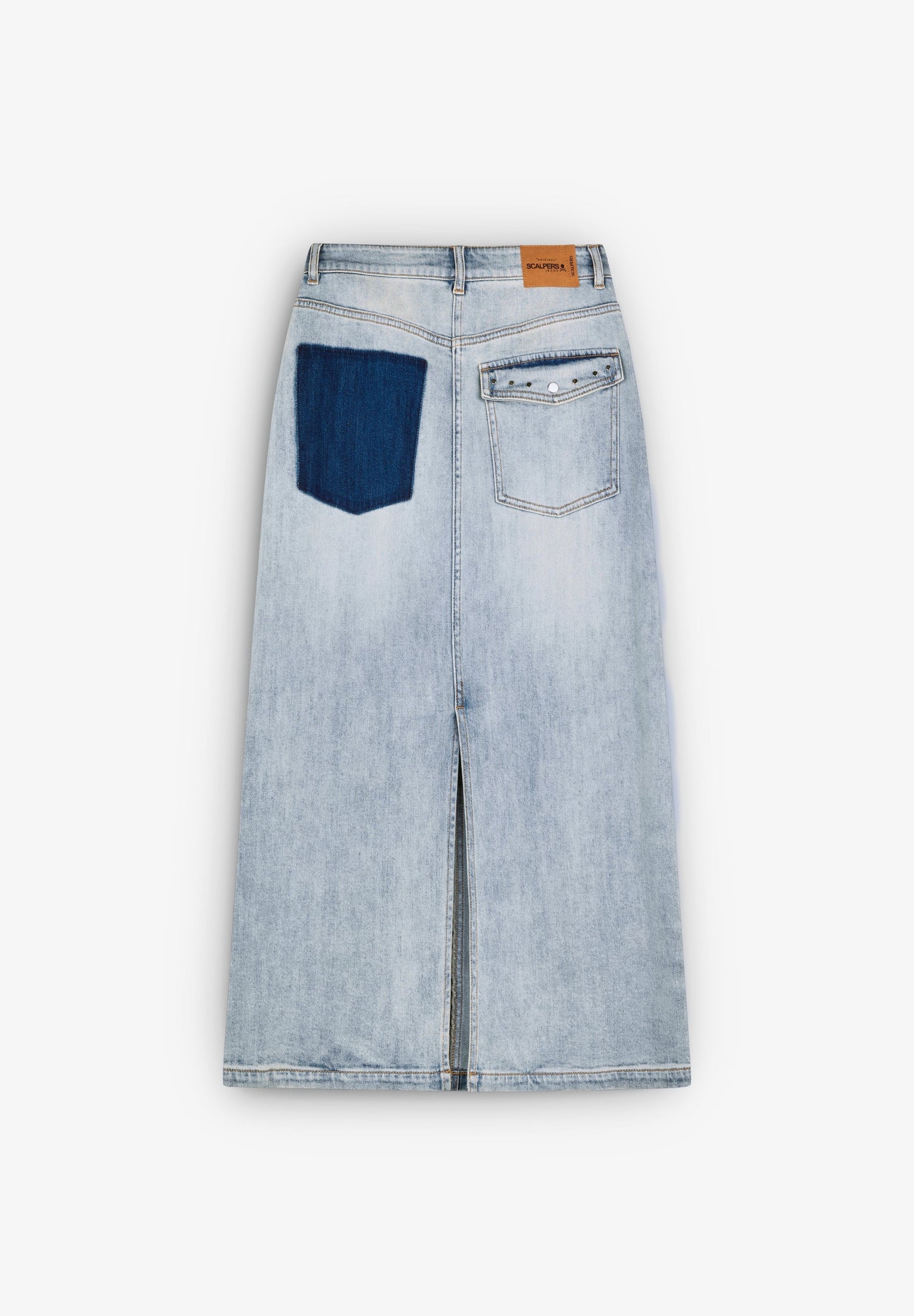 DENIM SKIRT WITH STUDS AND CONTRAST POCKET