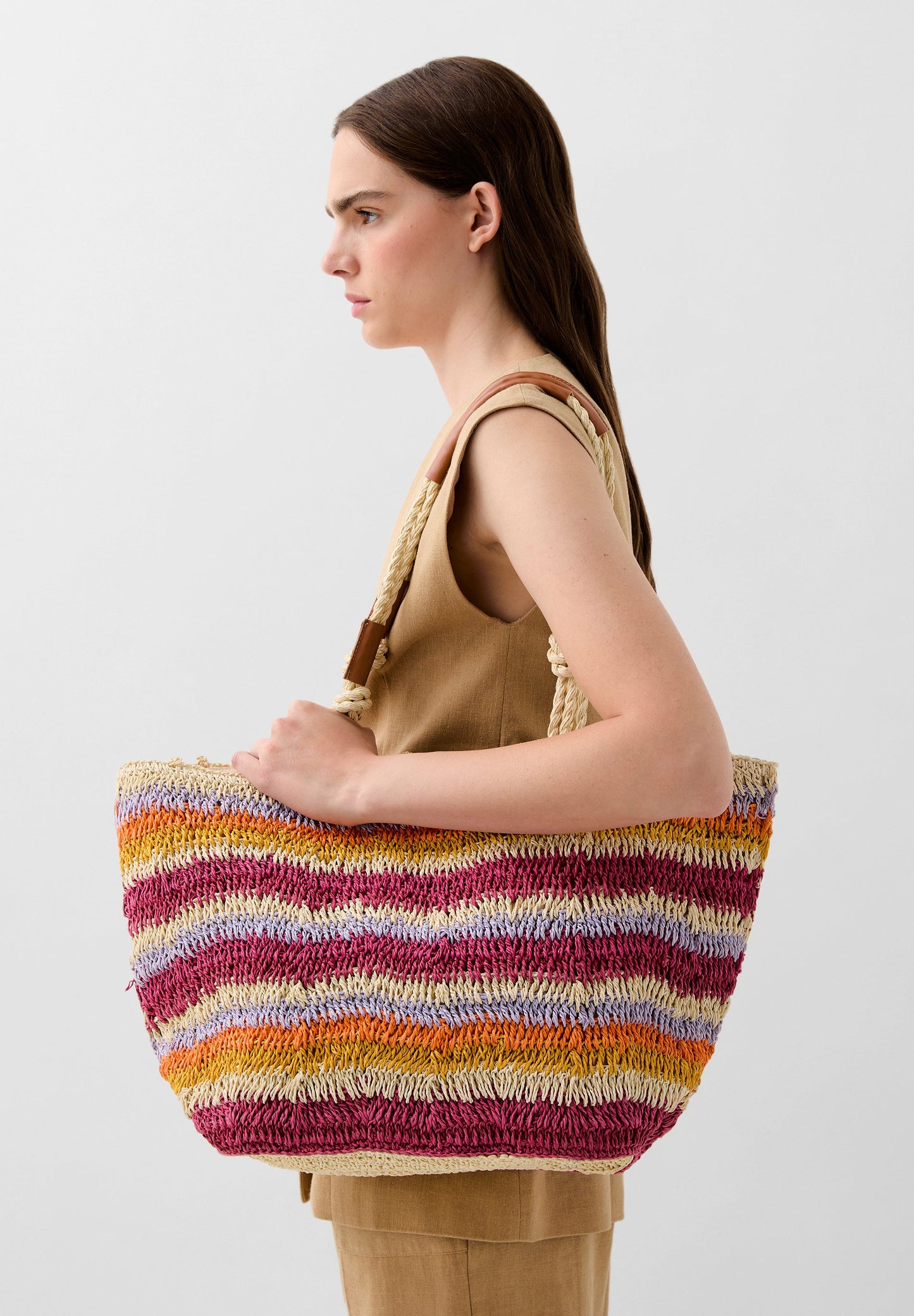 MULTICOLOURED RAFFIA SHOPPER BAG