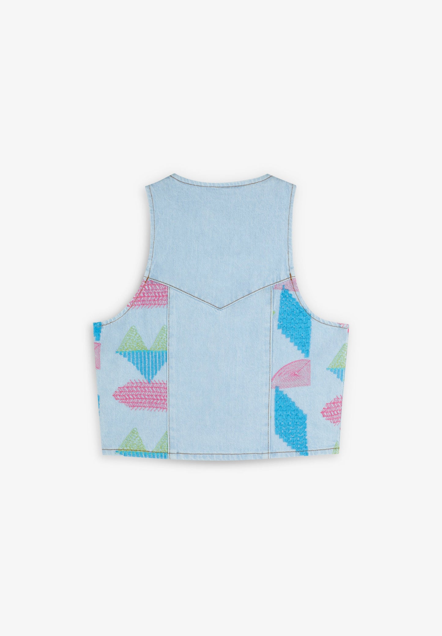 THREE-COLOURED EMBROIDERED DENIM WAISTCOAT