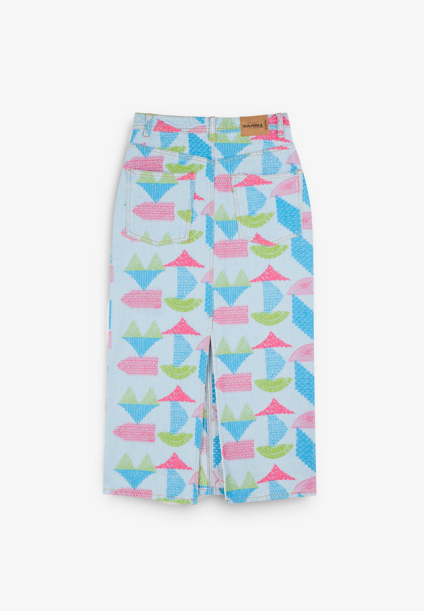 THREE-COLOURED EMBROIDERED DENIM SKIRT