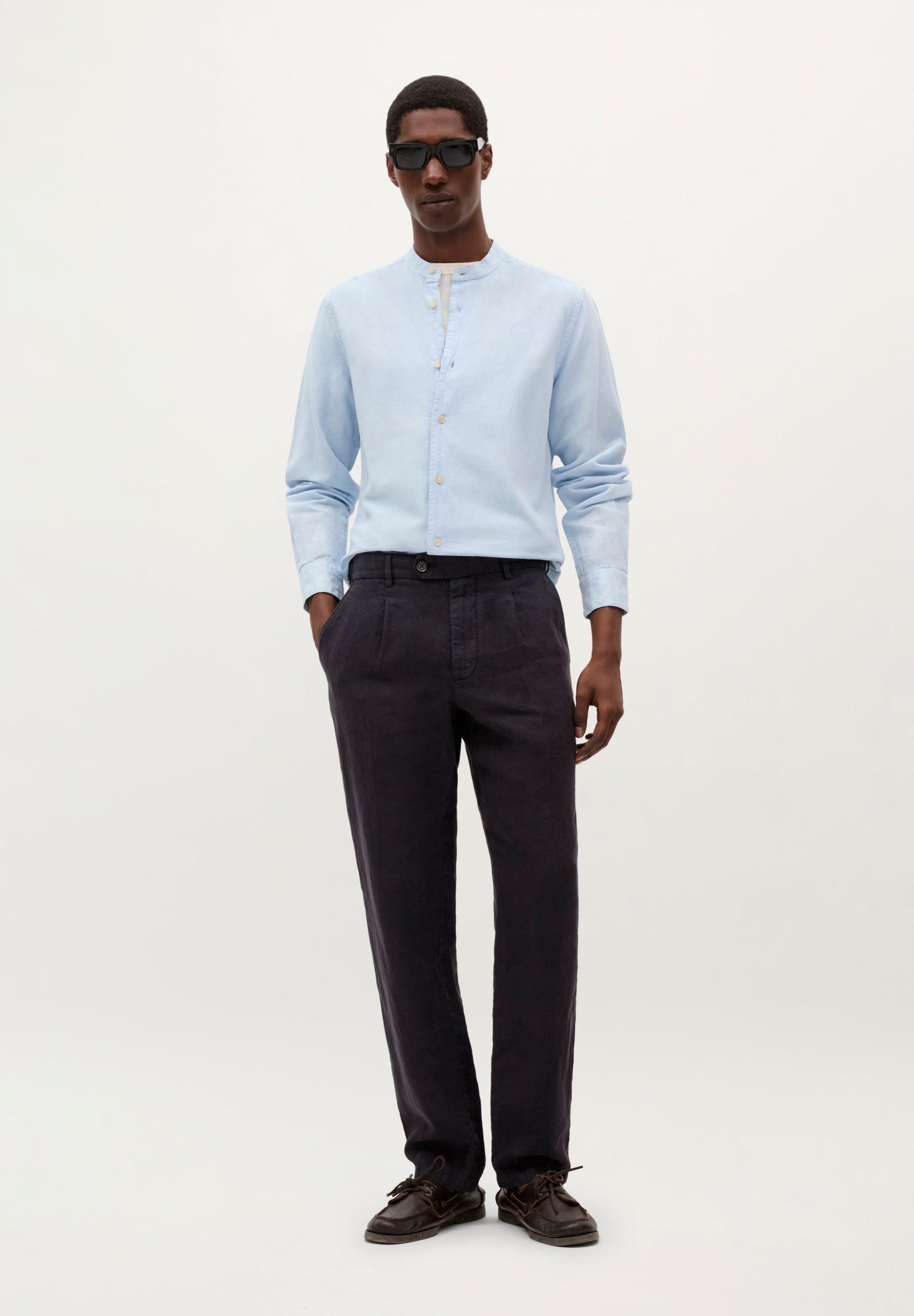 LINEN SHIRT WITH STAND-UP COLLAR