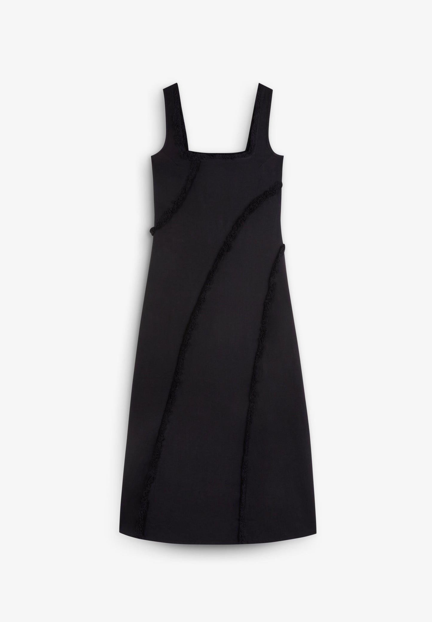 FRINGED DRESS WITH TOPSTITCHING