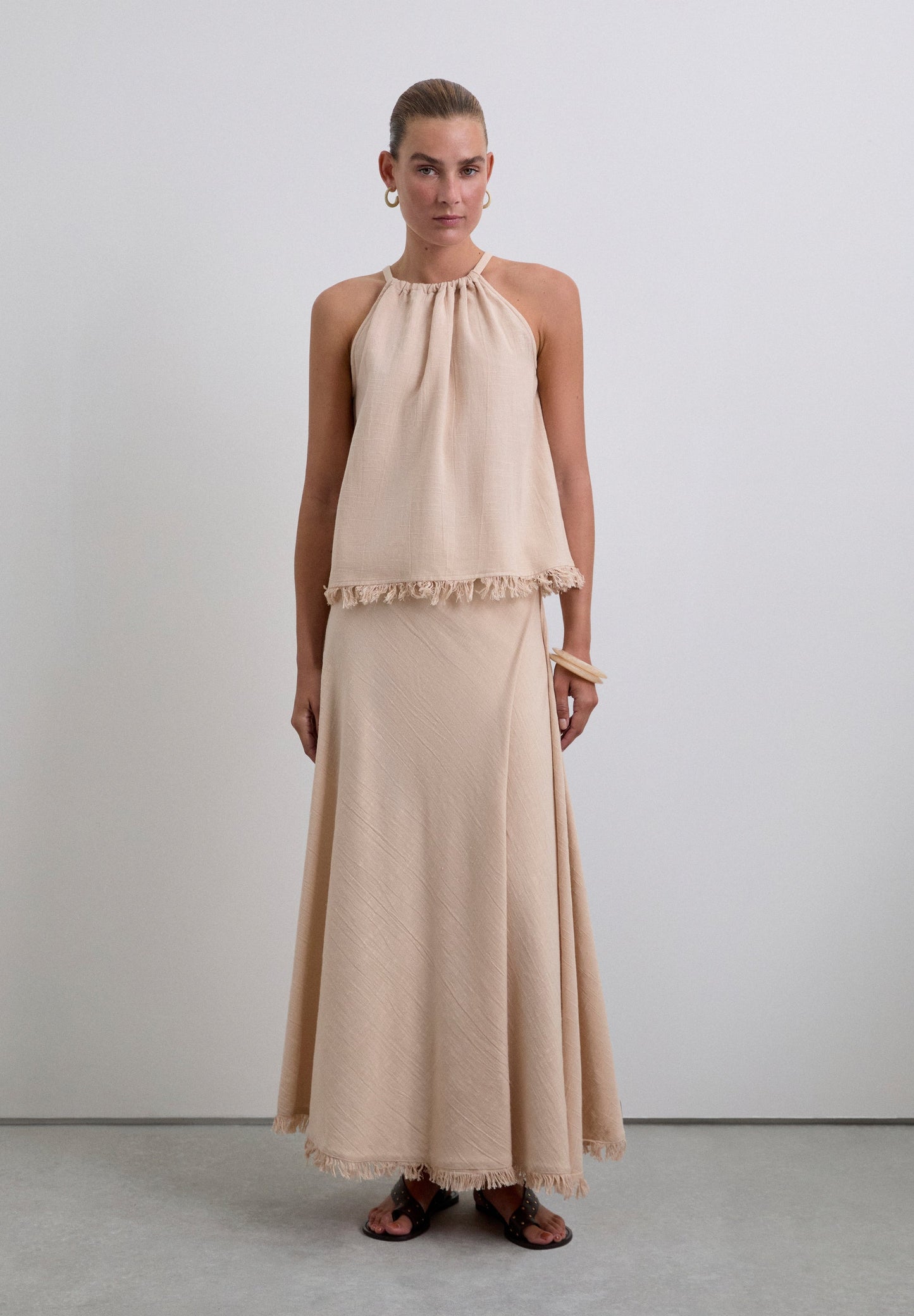 FRINGED MIDI SKIRT