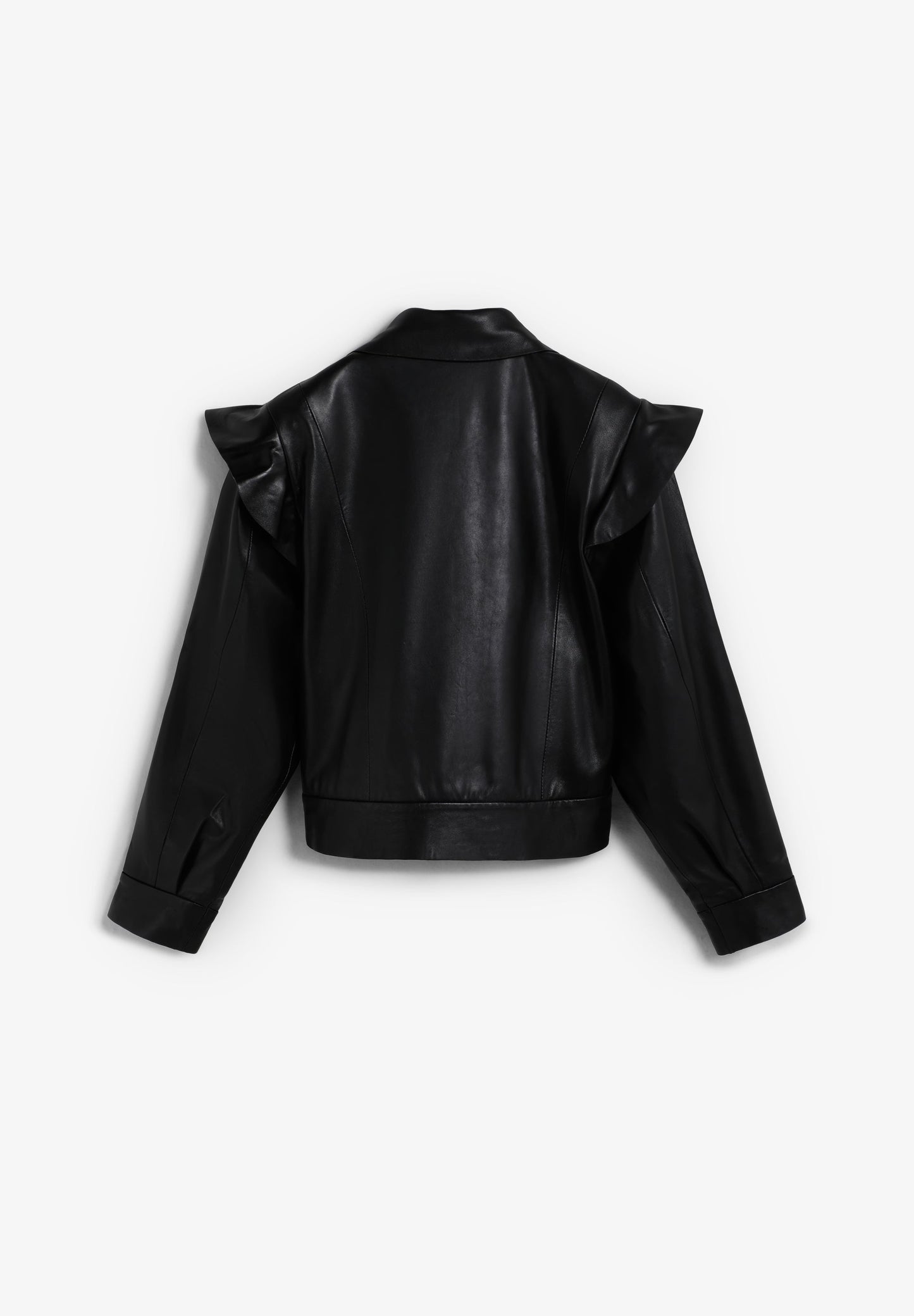 LEATHER BOMBER JACKET WITH RUFFLES