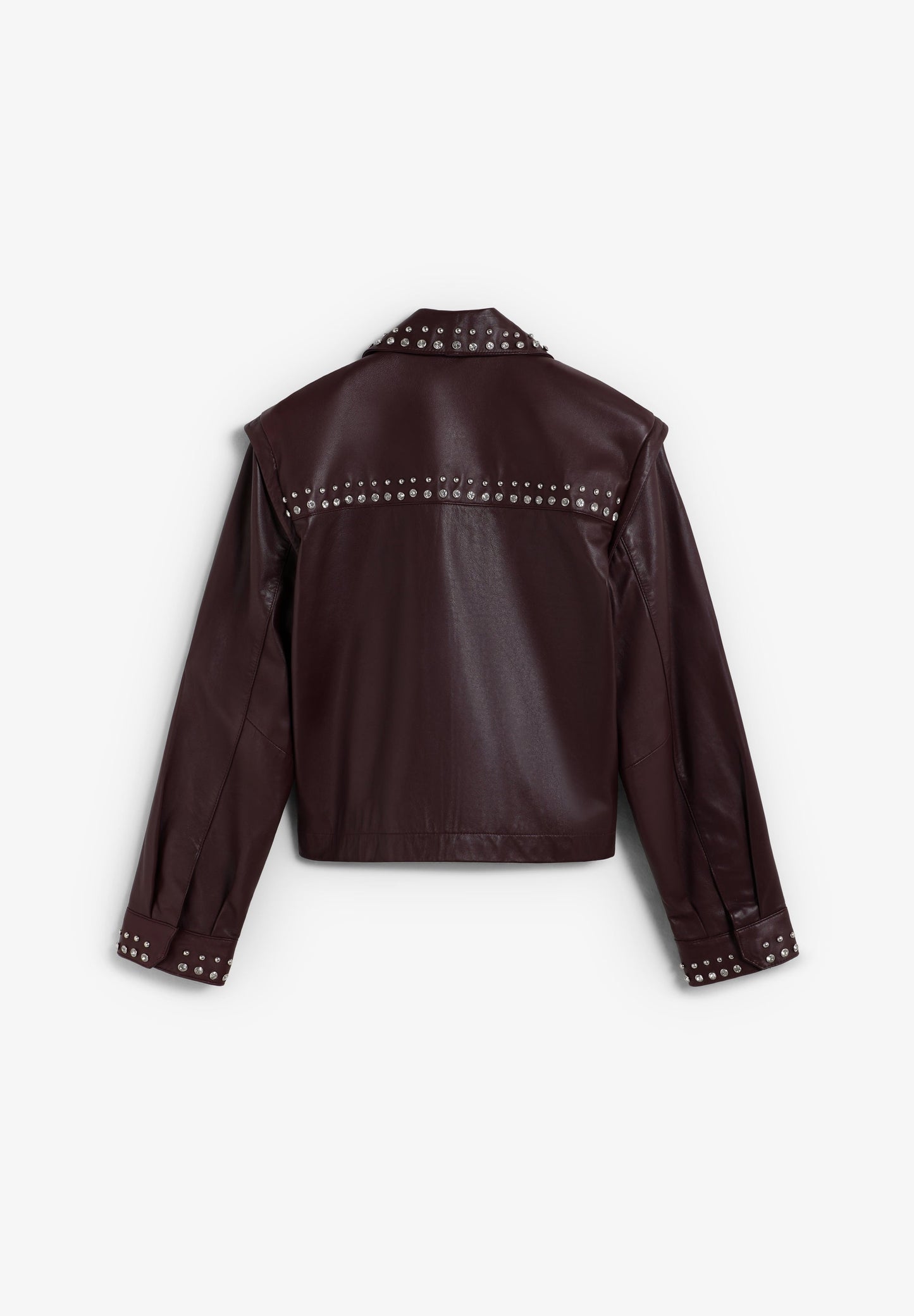 BURGUNDY LEATHER STUDDED JACKET