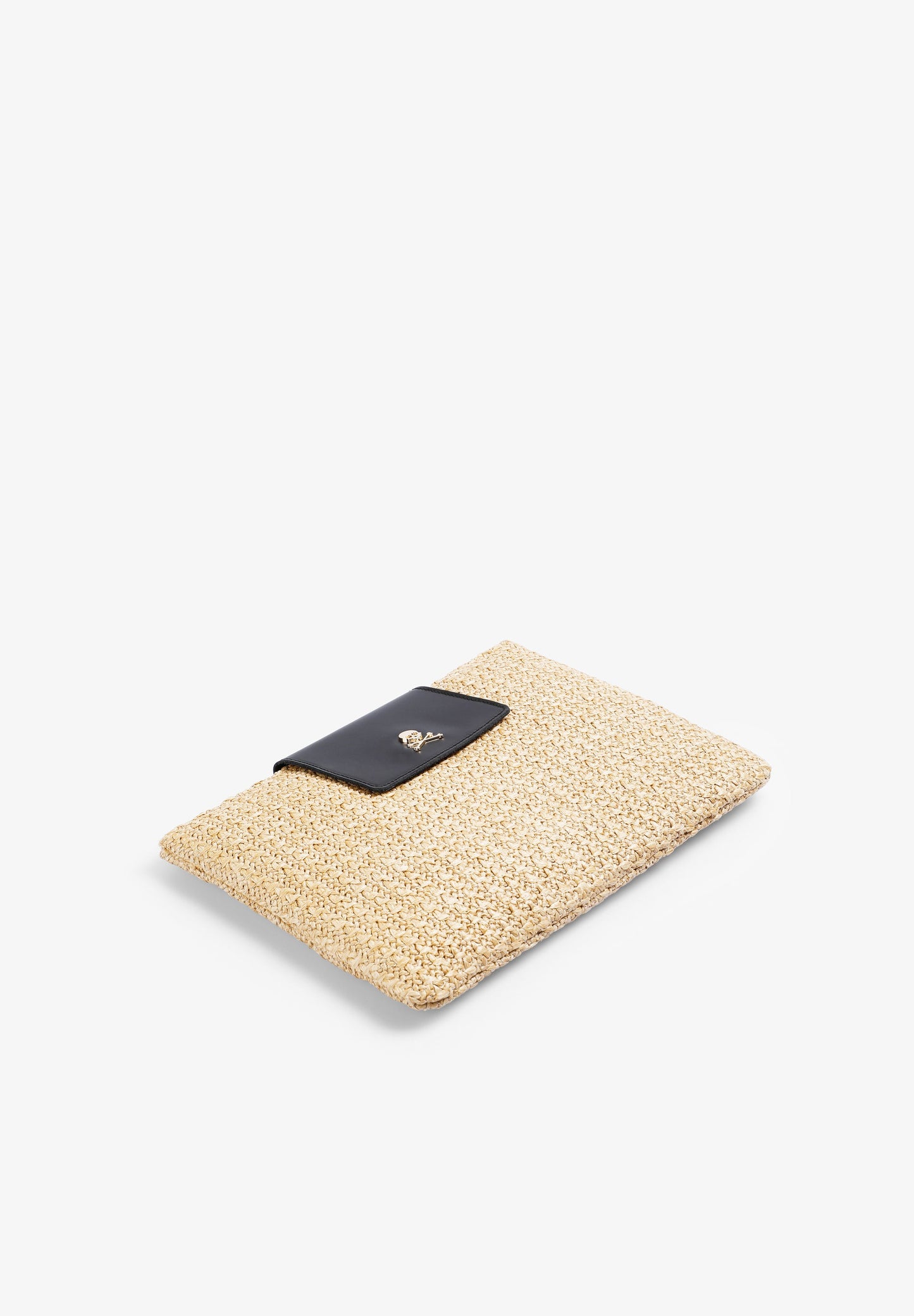 RAFFIA CLUTCH WITH LEATHER DETAILS