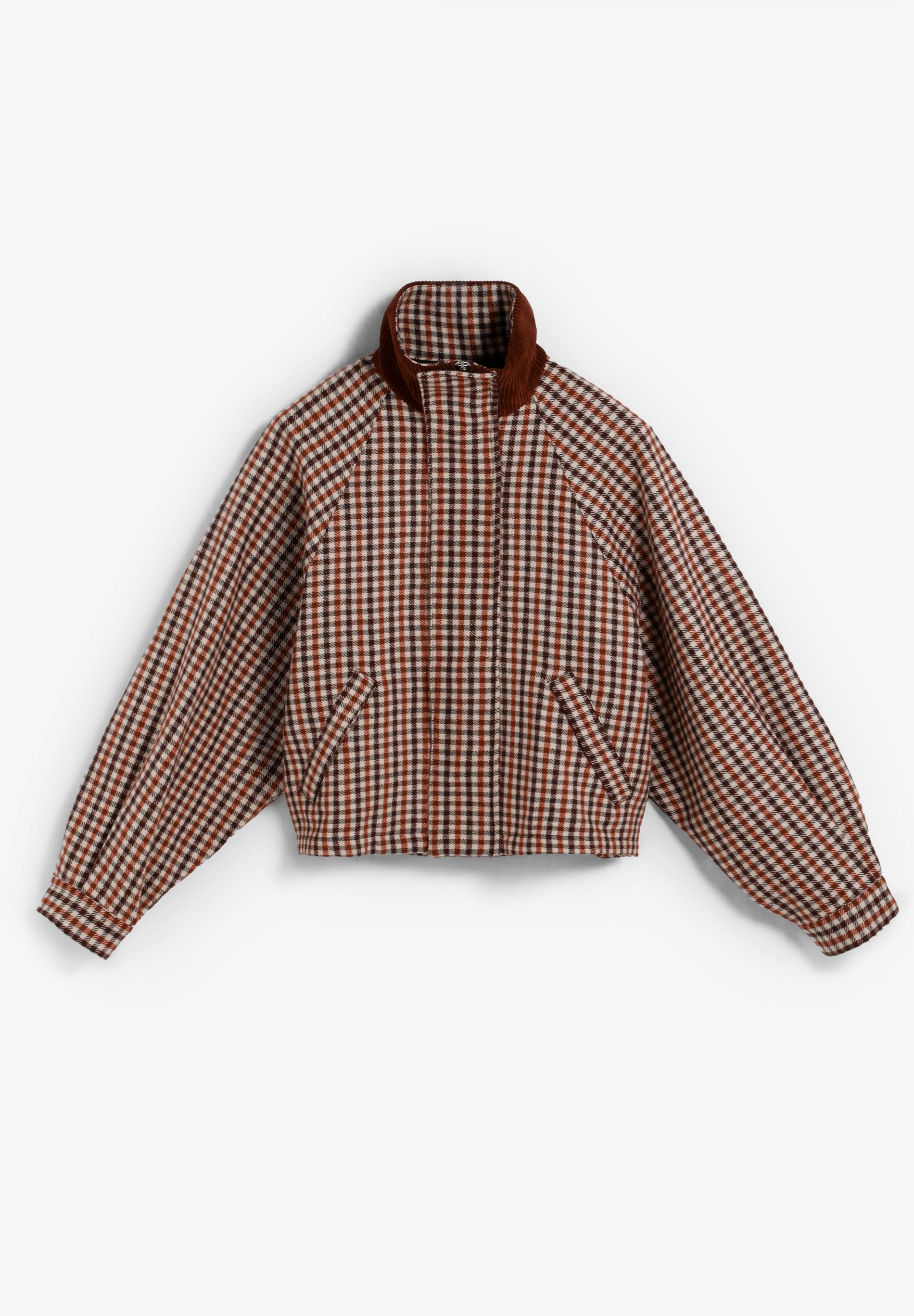 CHECKED BOMBER JACKET WITH CORDUROY COLLAR