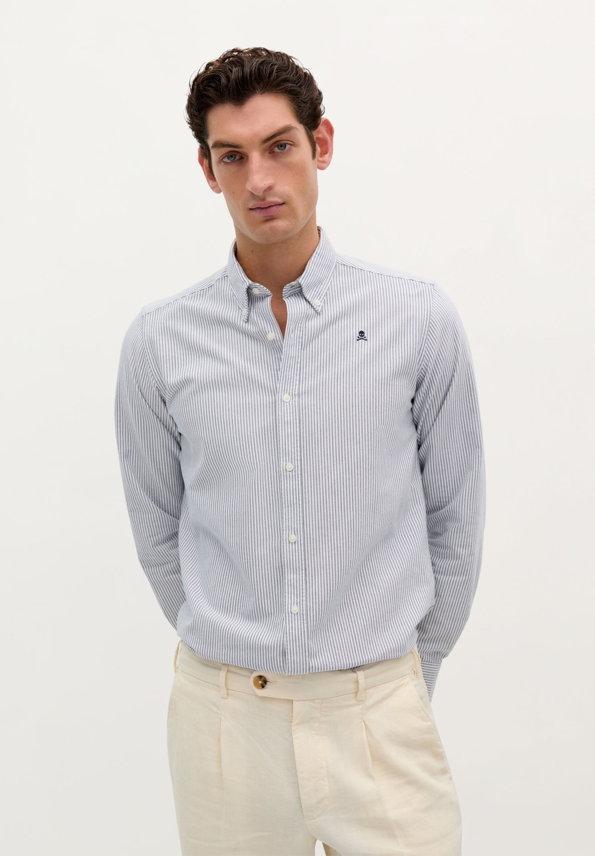 OXFORD SHIRT WITH CONTRAST SKULL PRINT
