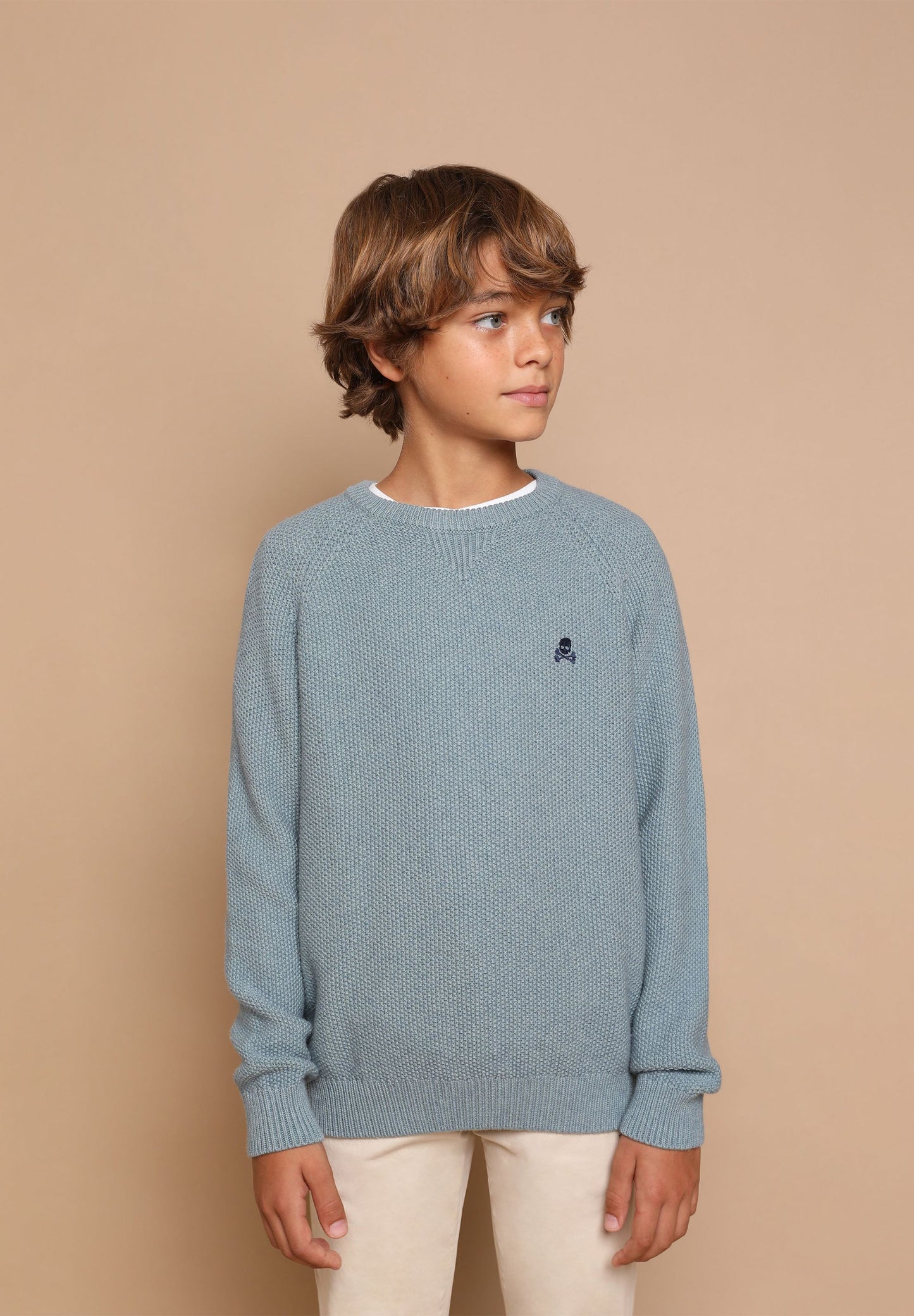 KNIT SWEATER WITH CONTRAST SKULL