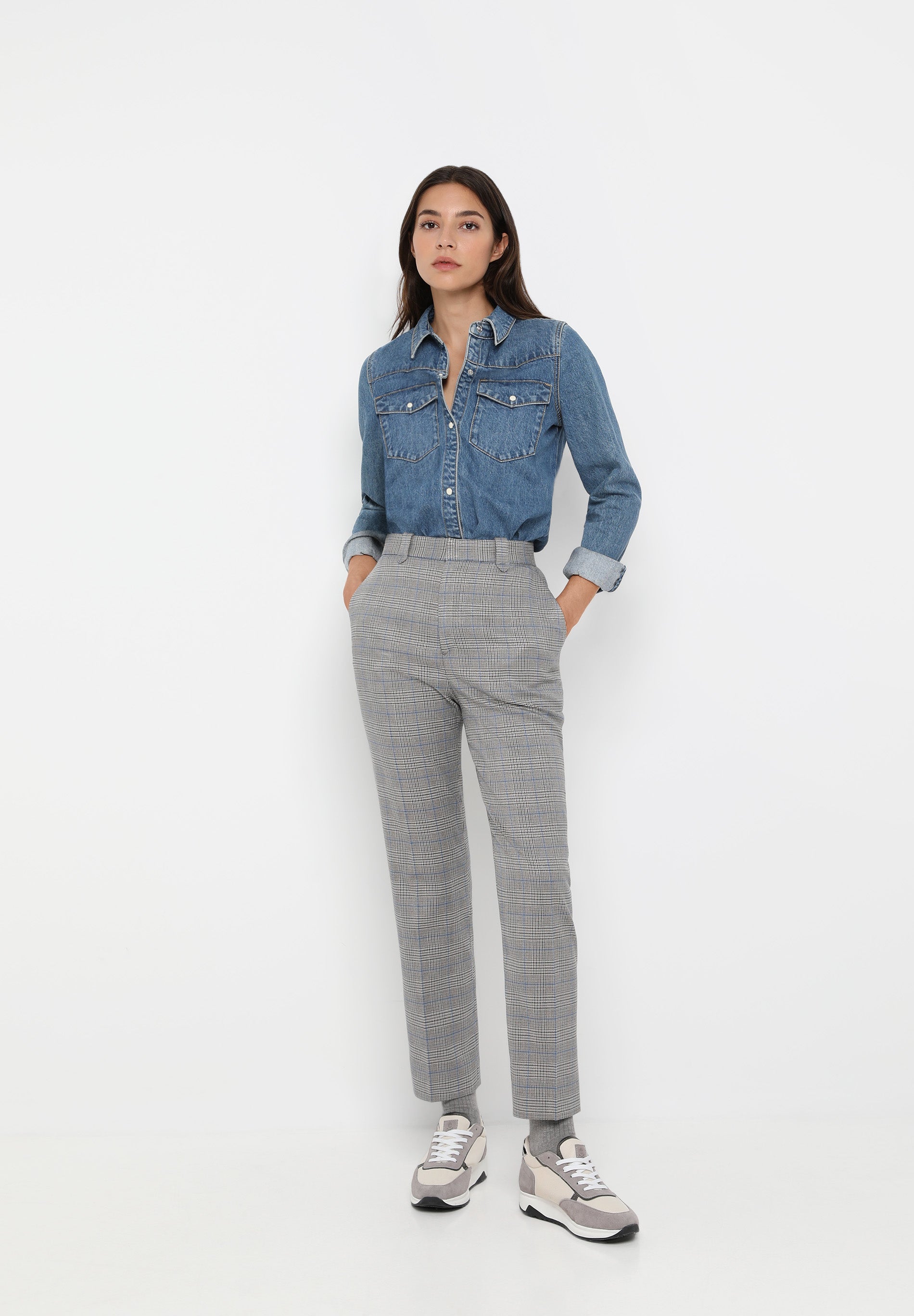 STRAIGHT CUT CHECK TROUSERS