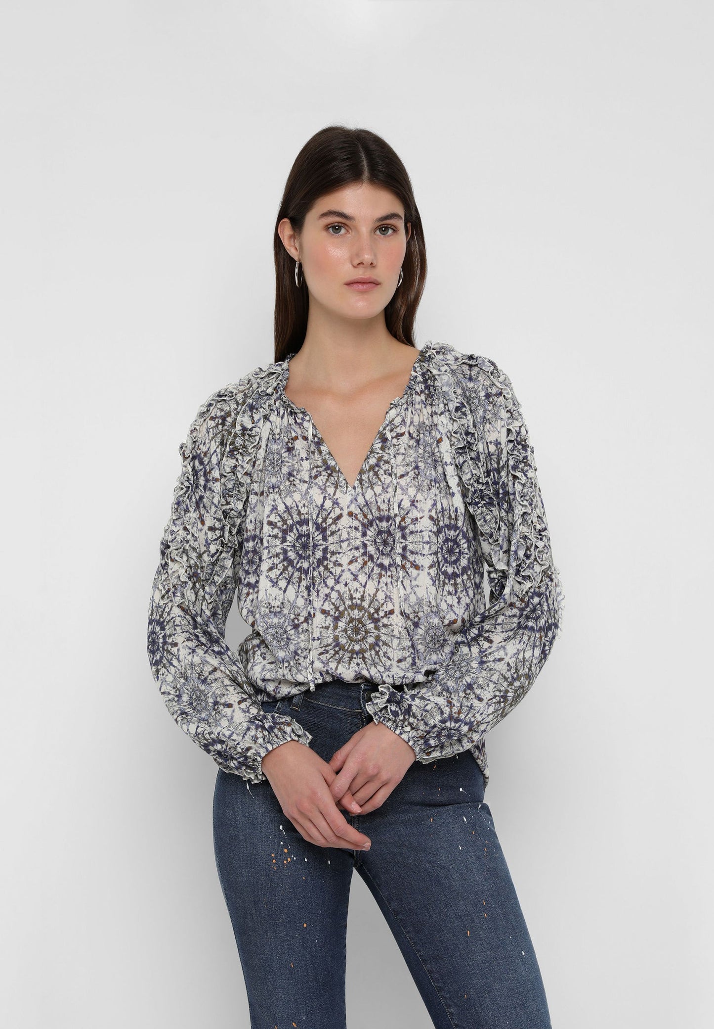 PRINTED BLOUSE WITH RUFFLES