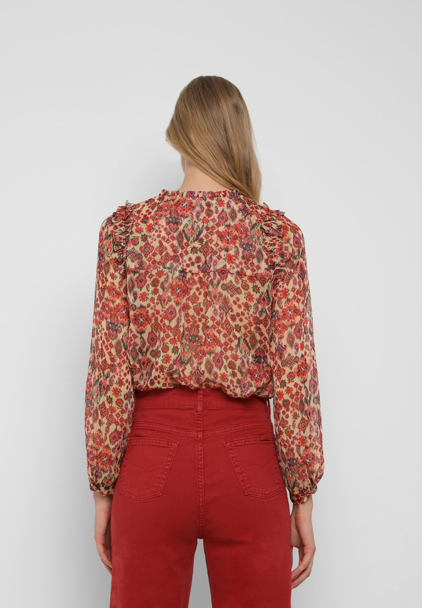 PRINTED BLOUSE WITH RUFFLES