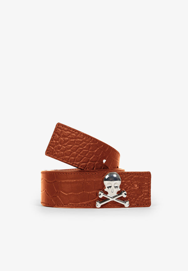 LEATHER BELT WITH METAL SKULL