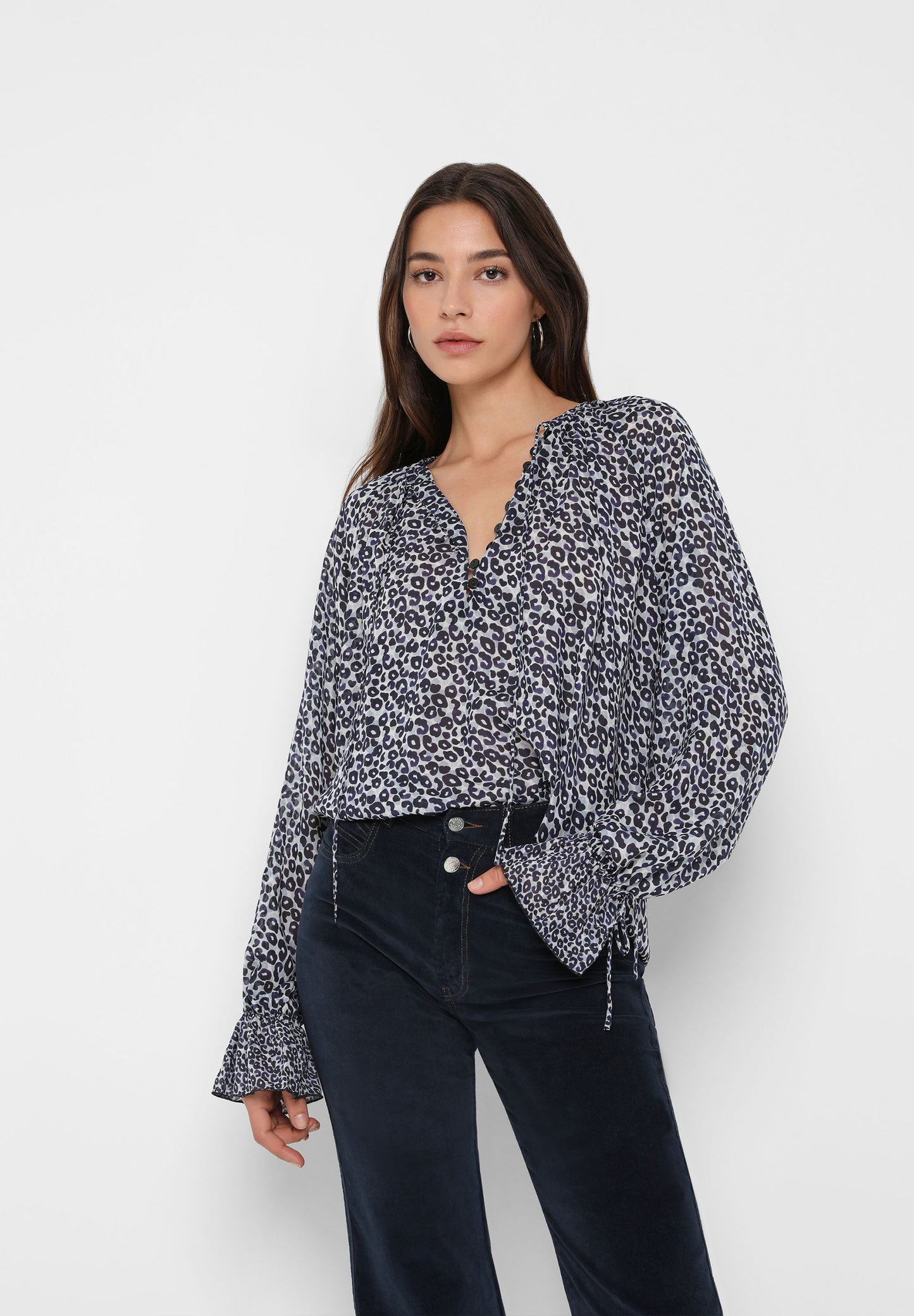 SEMI-SHEER ANIMAL PRINT BLOUSE