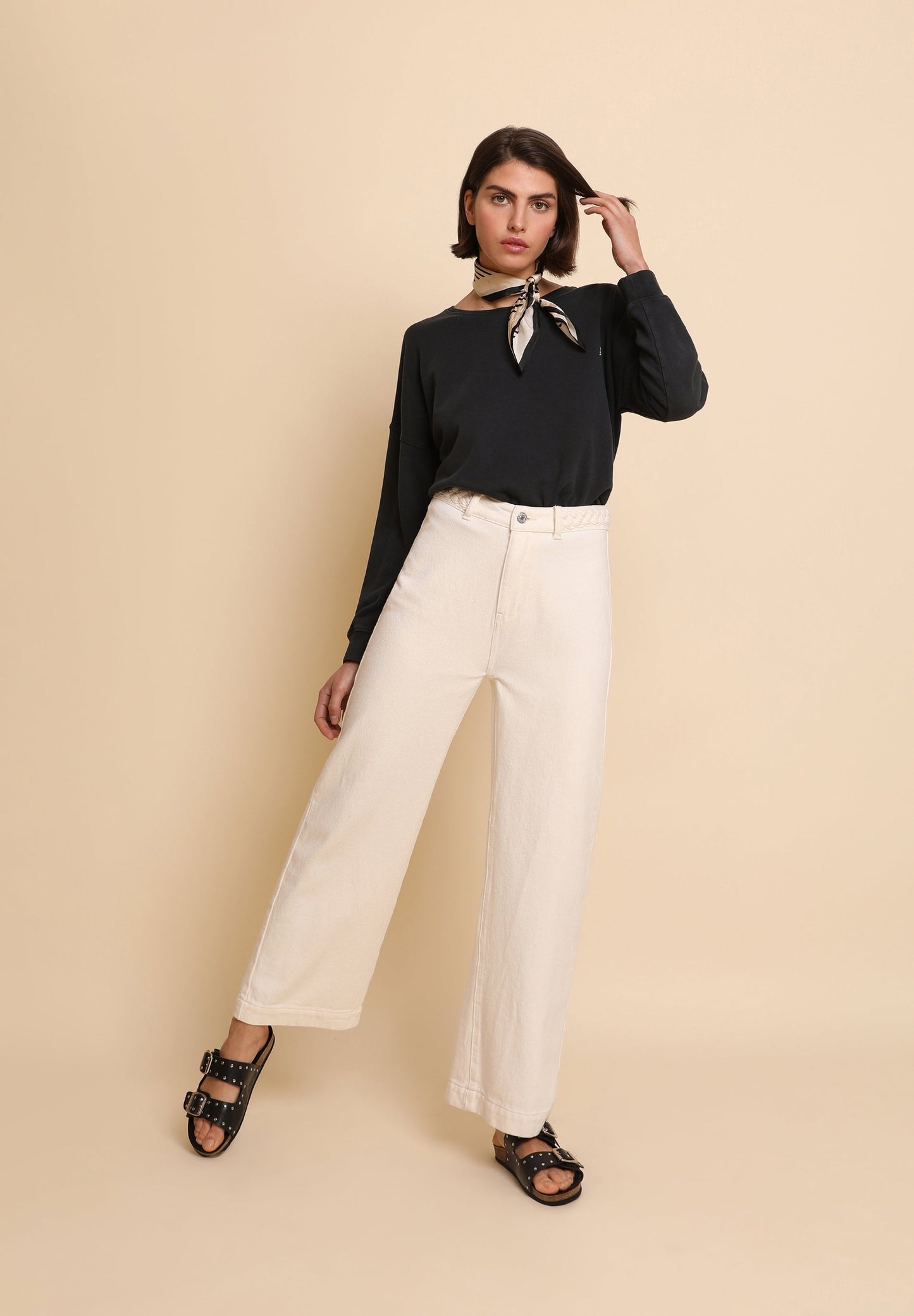 DENIM TROUSERS WITH BRAIDED DETAIL