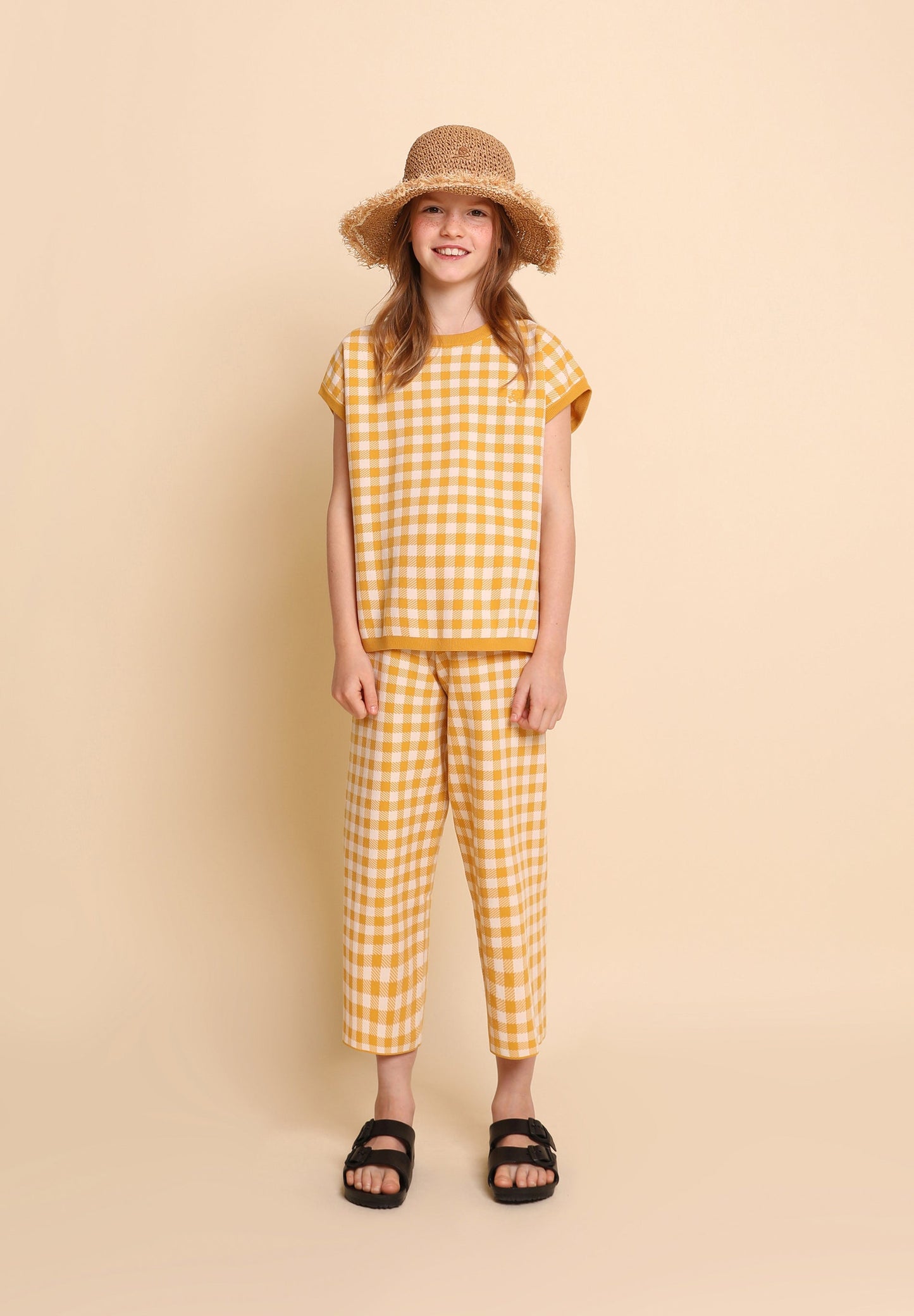 GINGHAM SWEATER WITH SHORT SLEEVES