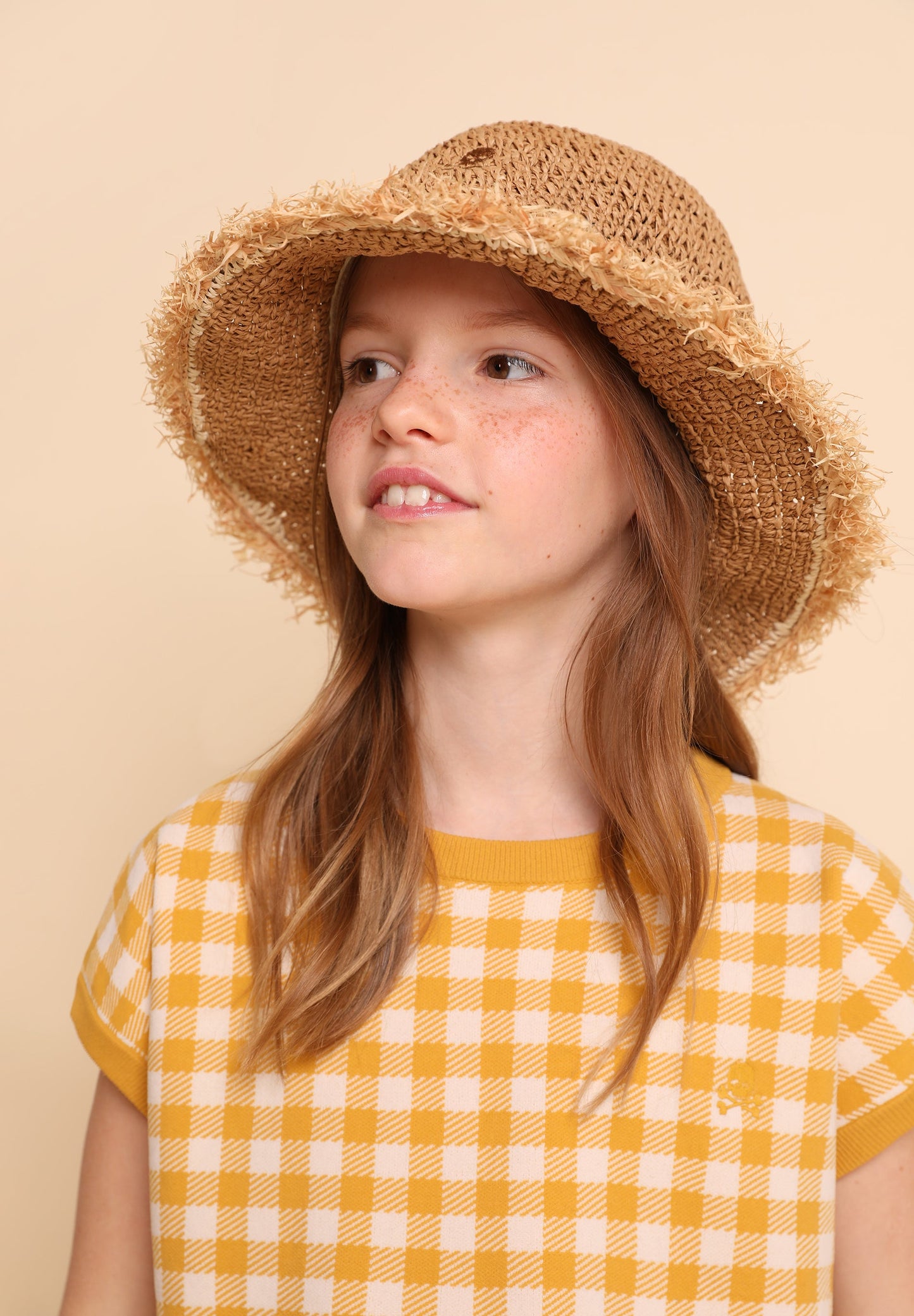 GINGHAM SWEATER WITH SHORT SLEEVES
