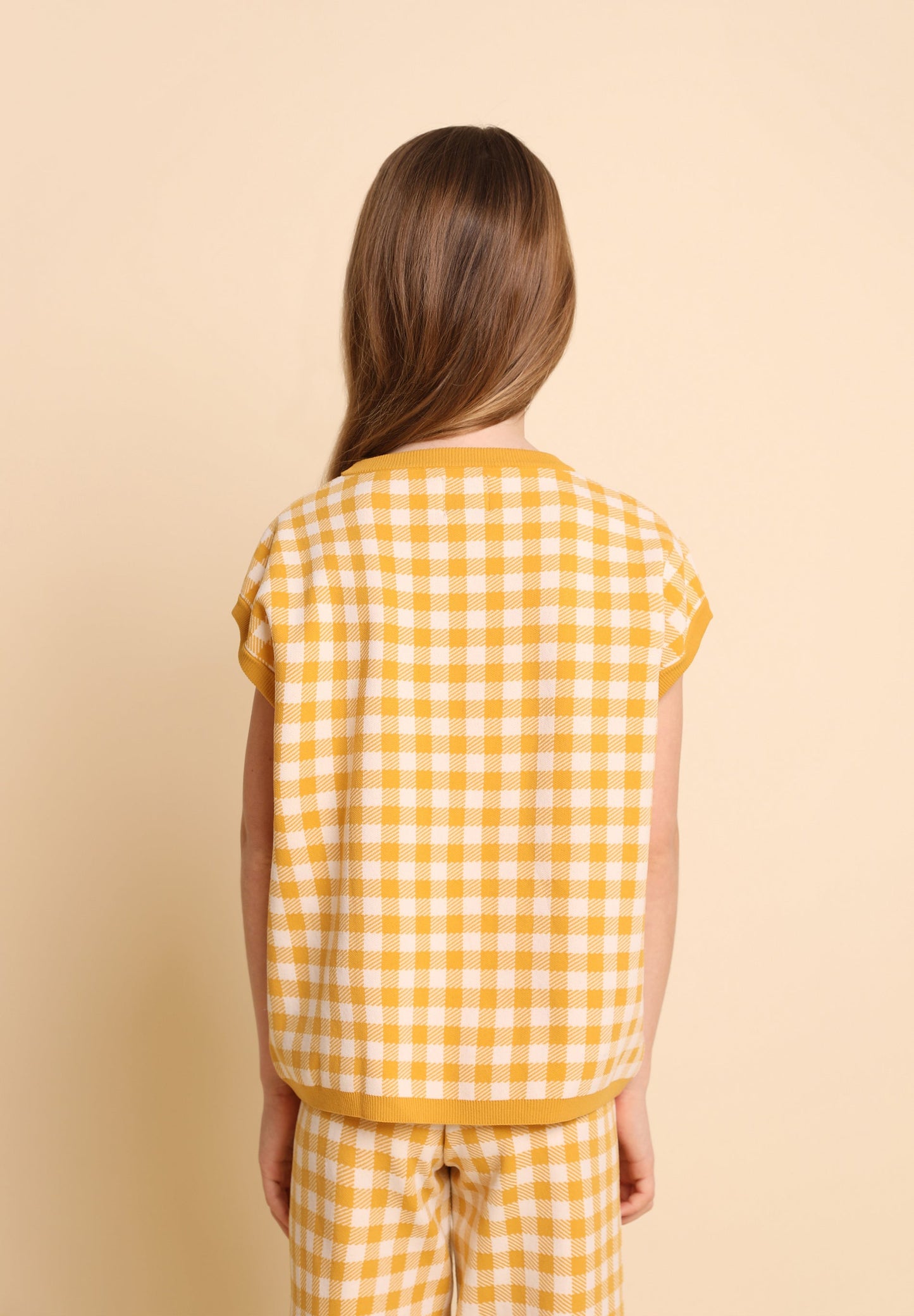GINGHAM SWEATER WITH SHORT SLEEVES
