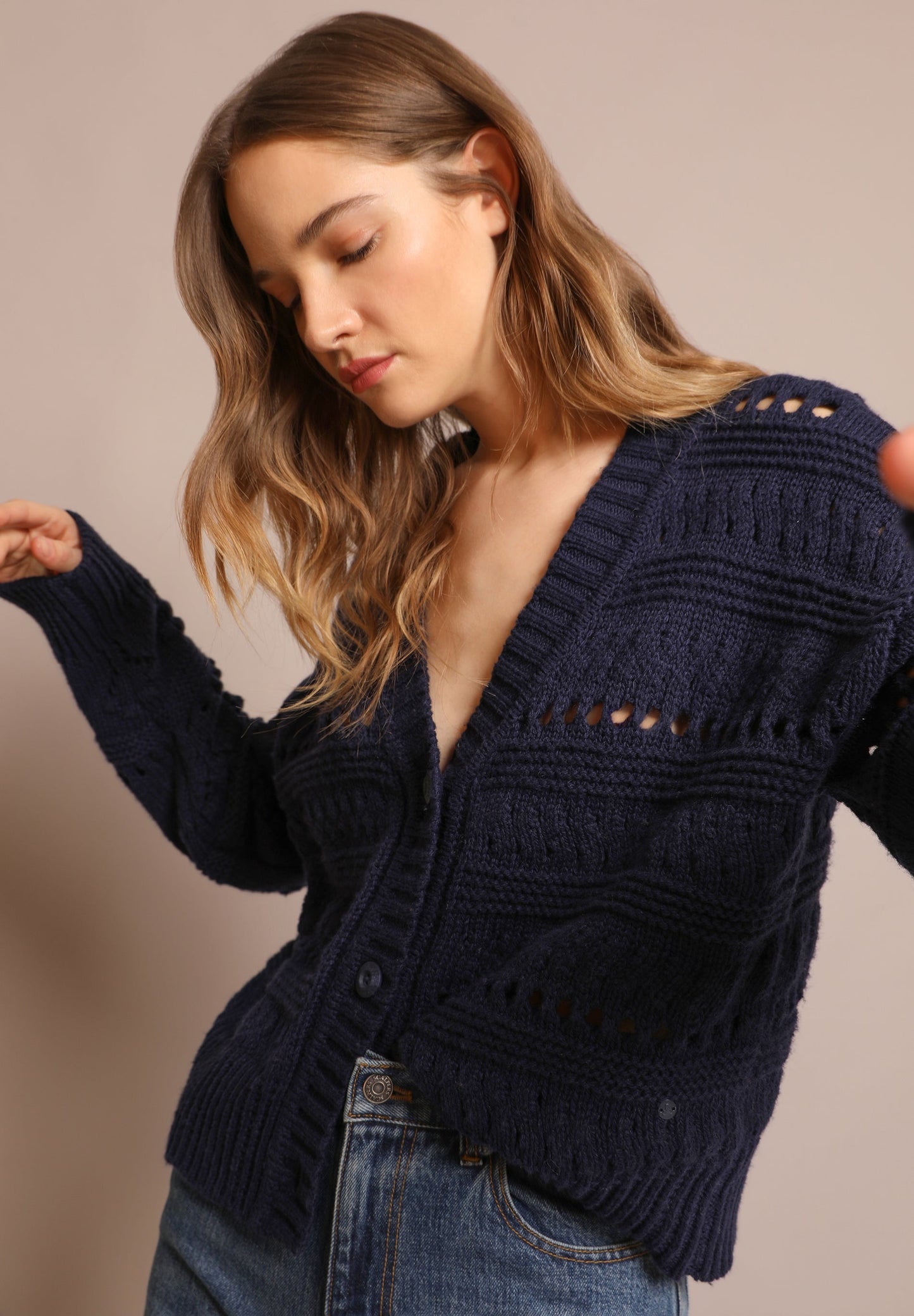 OPENWORK KNIT CARDIGAN