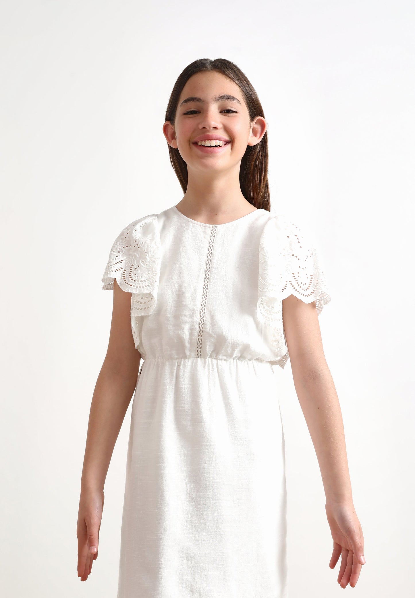 MINI DRESS WITH BRODERIE ANGLAISE RUFFLES