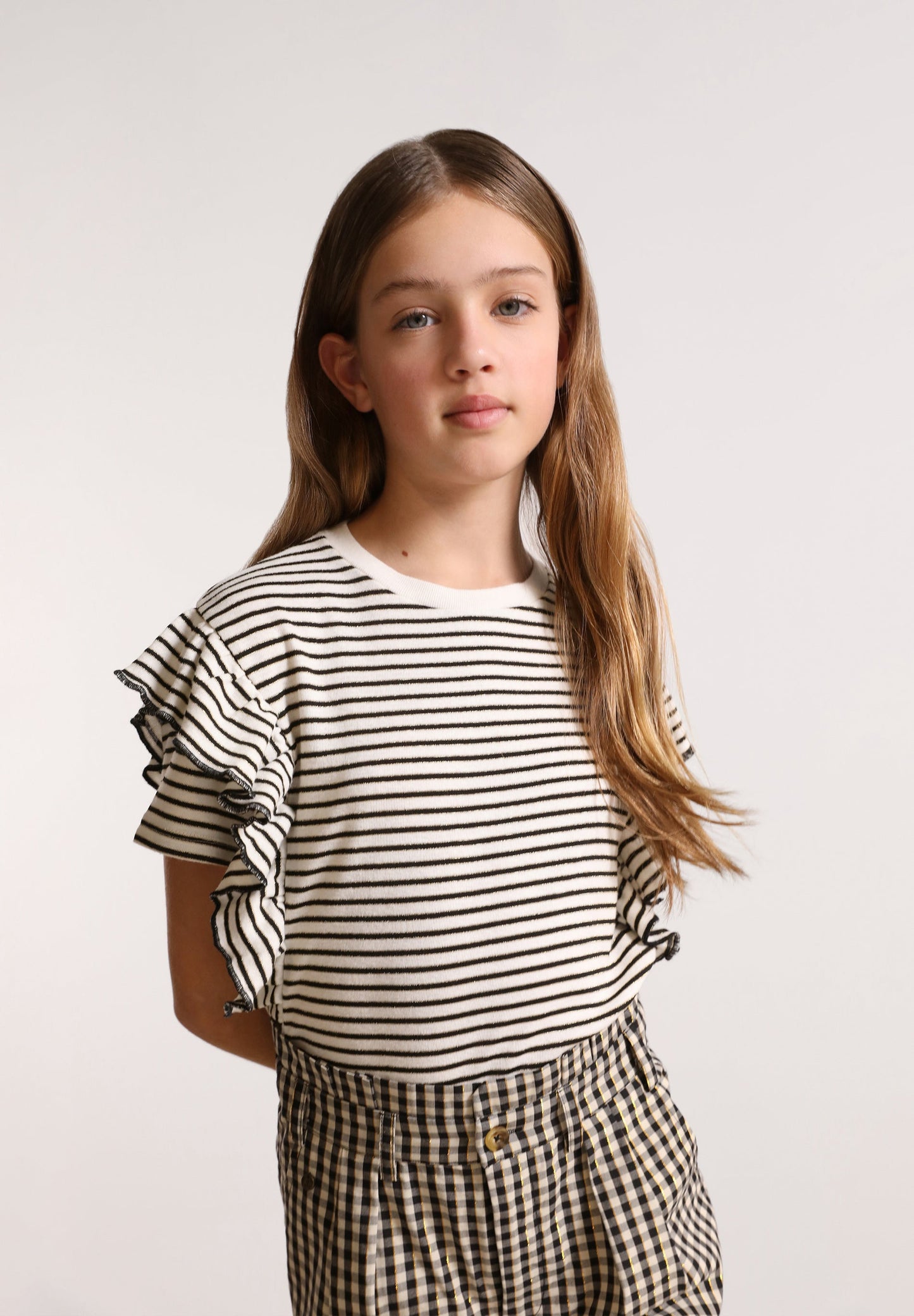 STRIPED T-SHIRT WITH RUFFLES