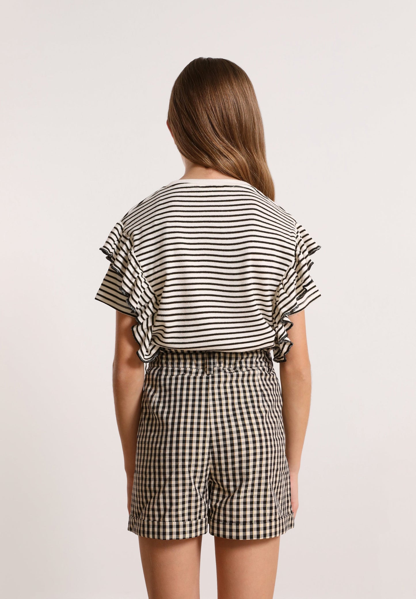 STRIPED T-SHIRT WITH RUFFLES