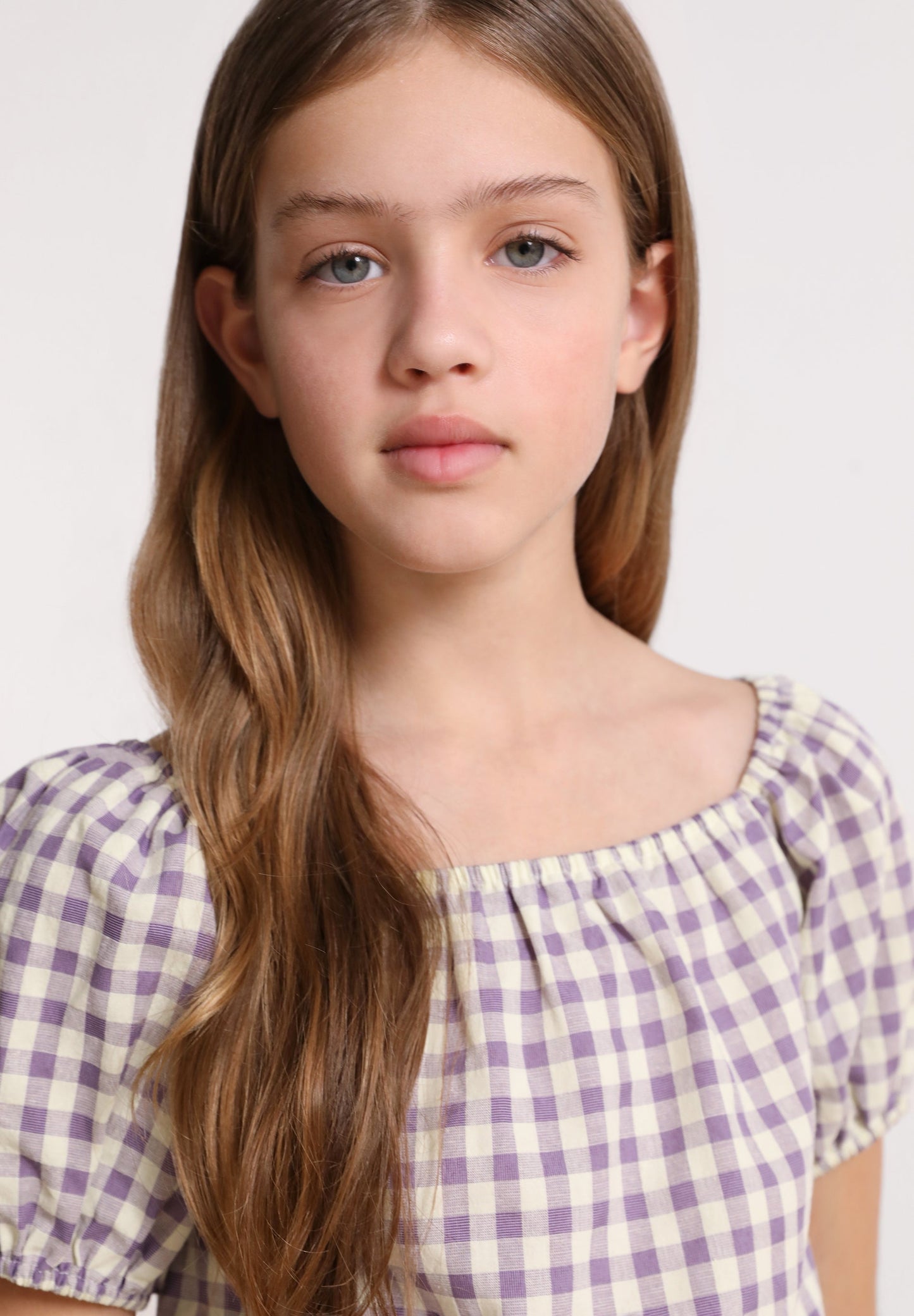 GINGHAM BLOUSE WITH PUFF SLEEVES