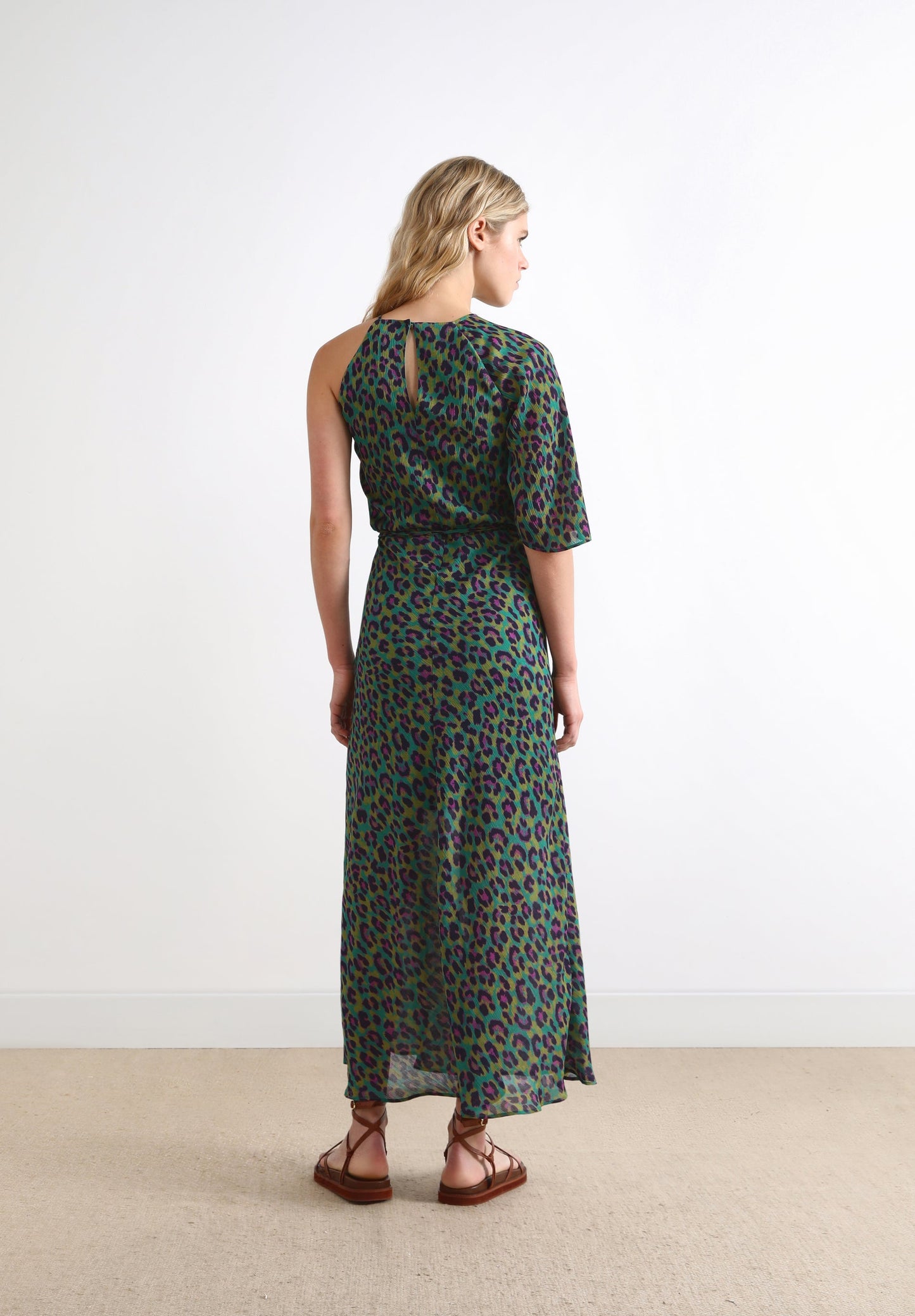 LONG ANIMAL PRINT ASYMMETRIC DRESS