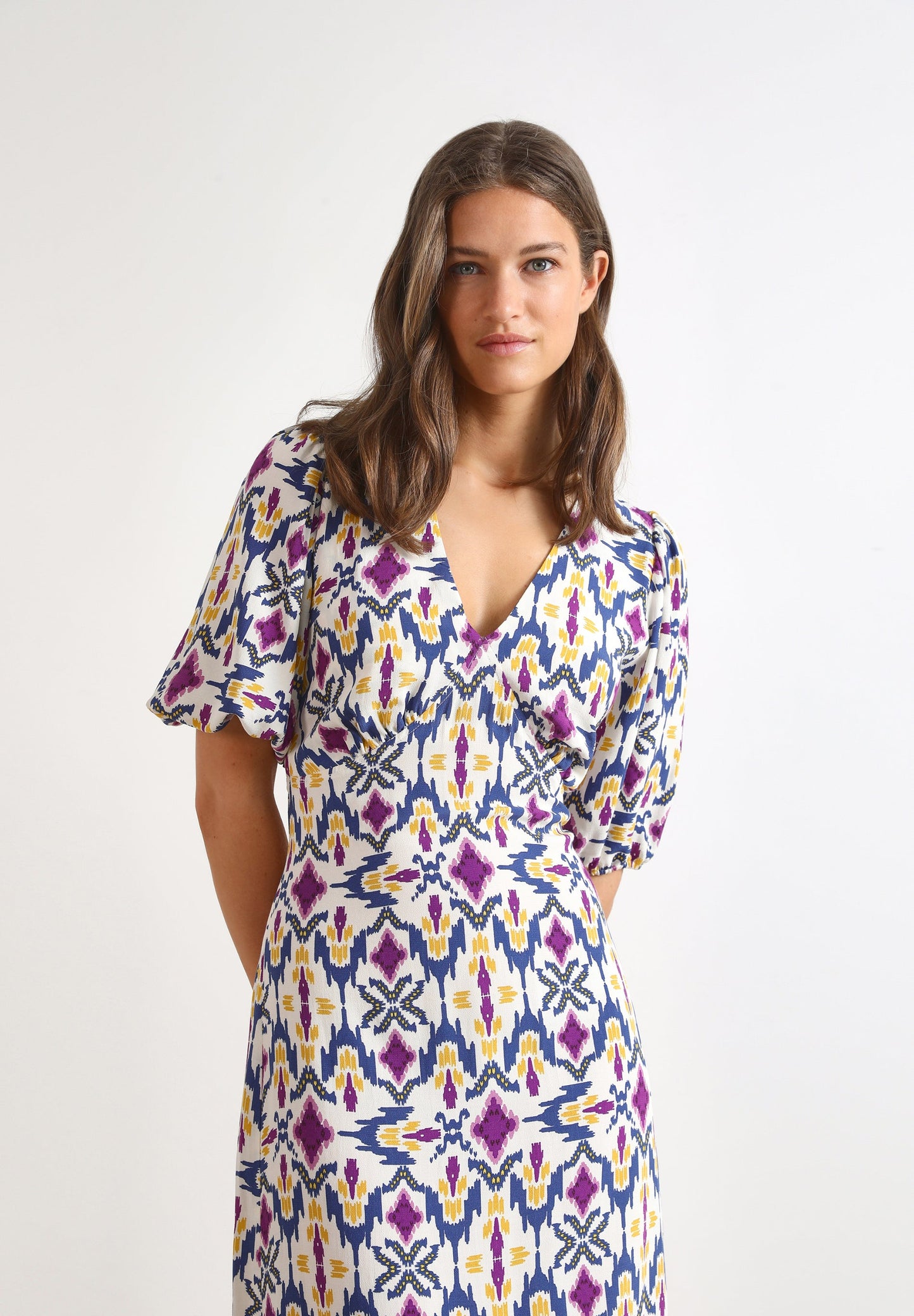 PRINTED MIDI DRESS WITH BACK VENT