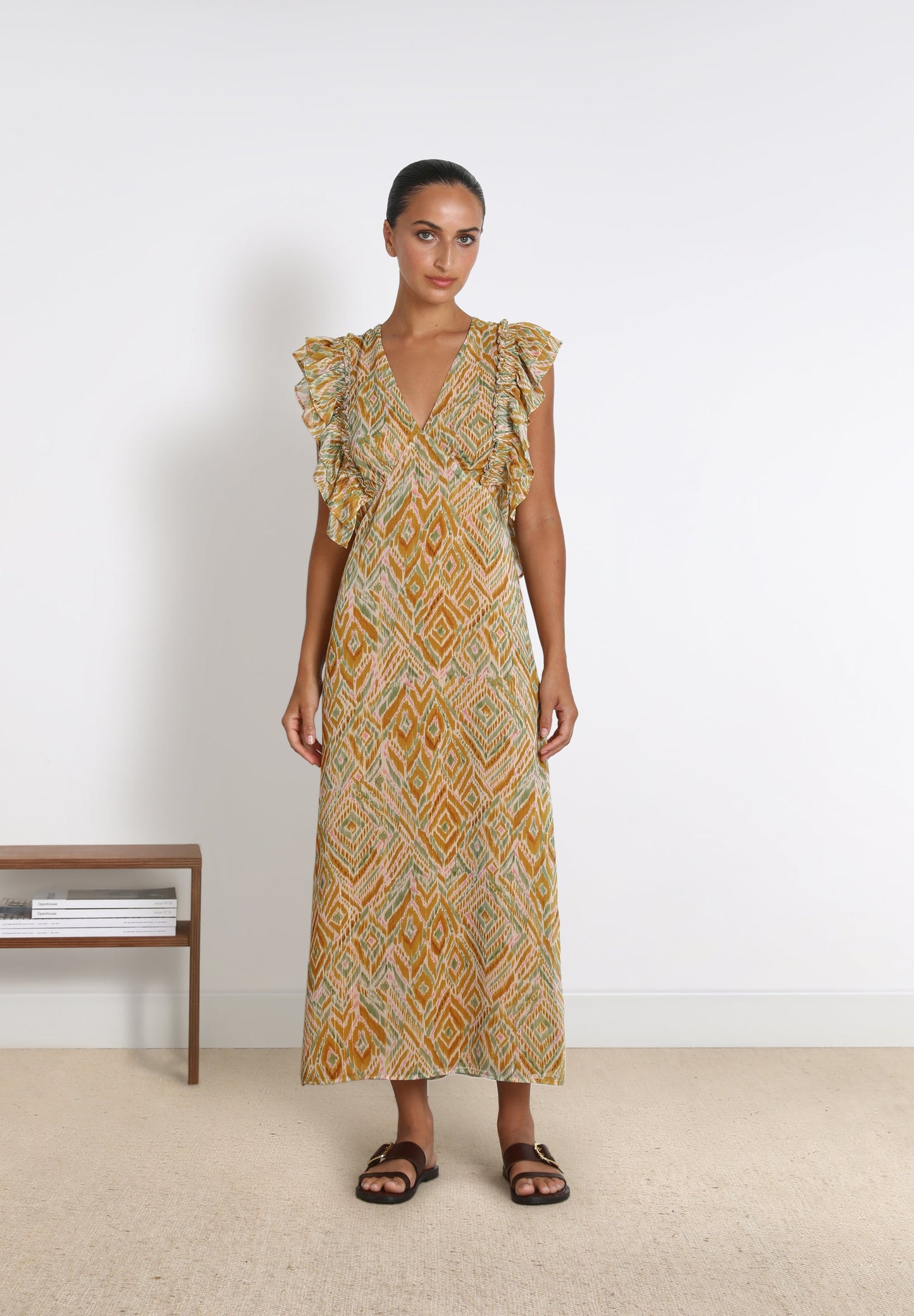 MIDI DRESS WITH RUFFLED SLEEVES