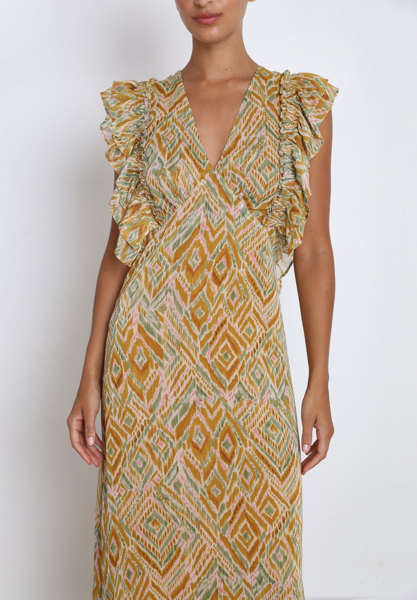 MIDI DRESS WITH RUFFLED SLEEVES