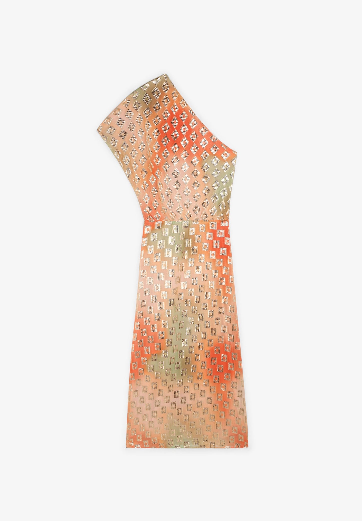 PRINTED METALLIC ASYMMETRIC DRESS
