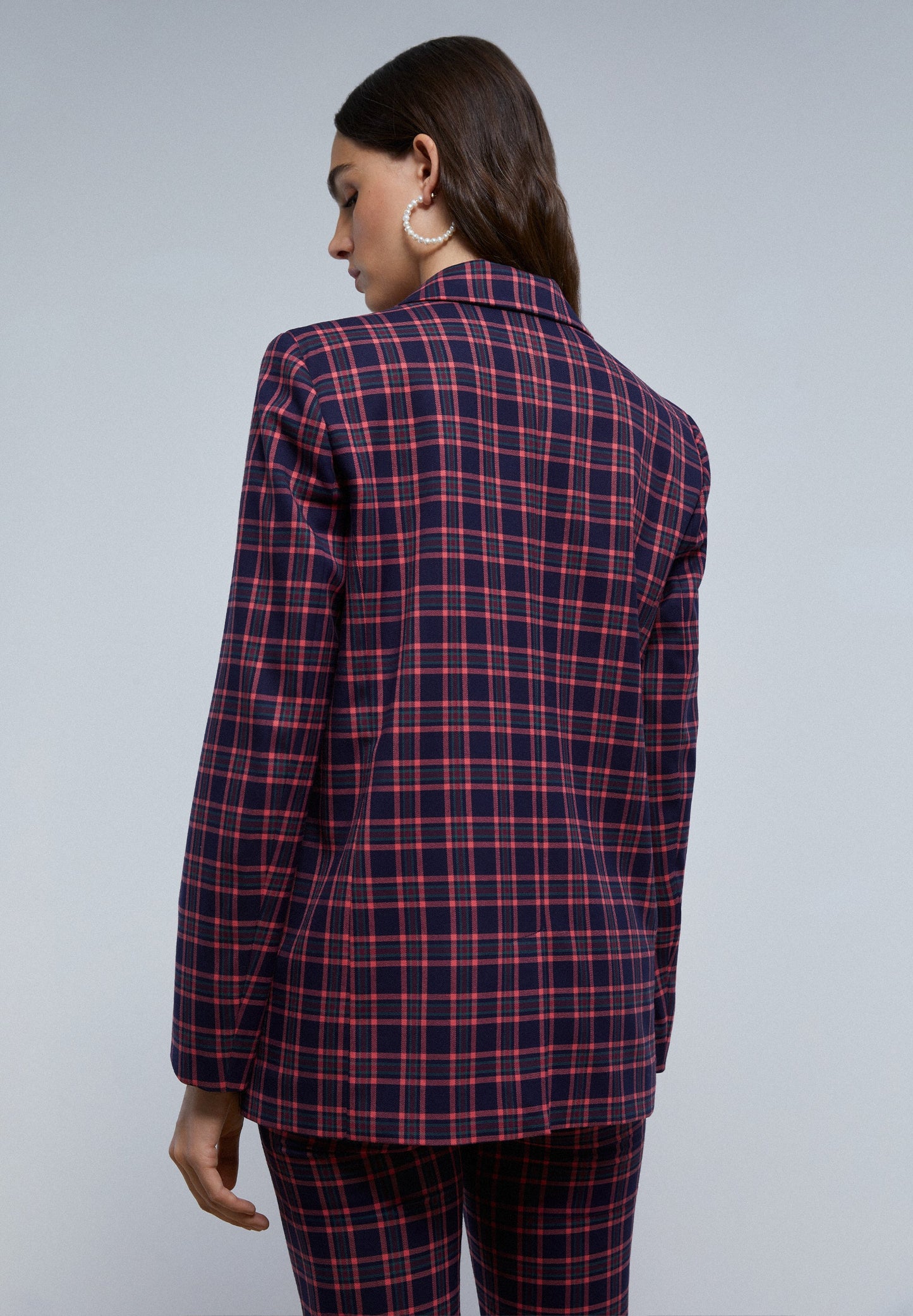 CHECK BLAZER WITH PEAKED LAPEL COLLAR