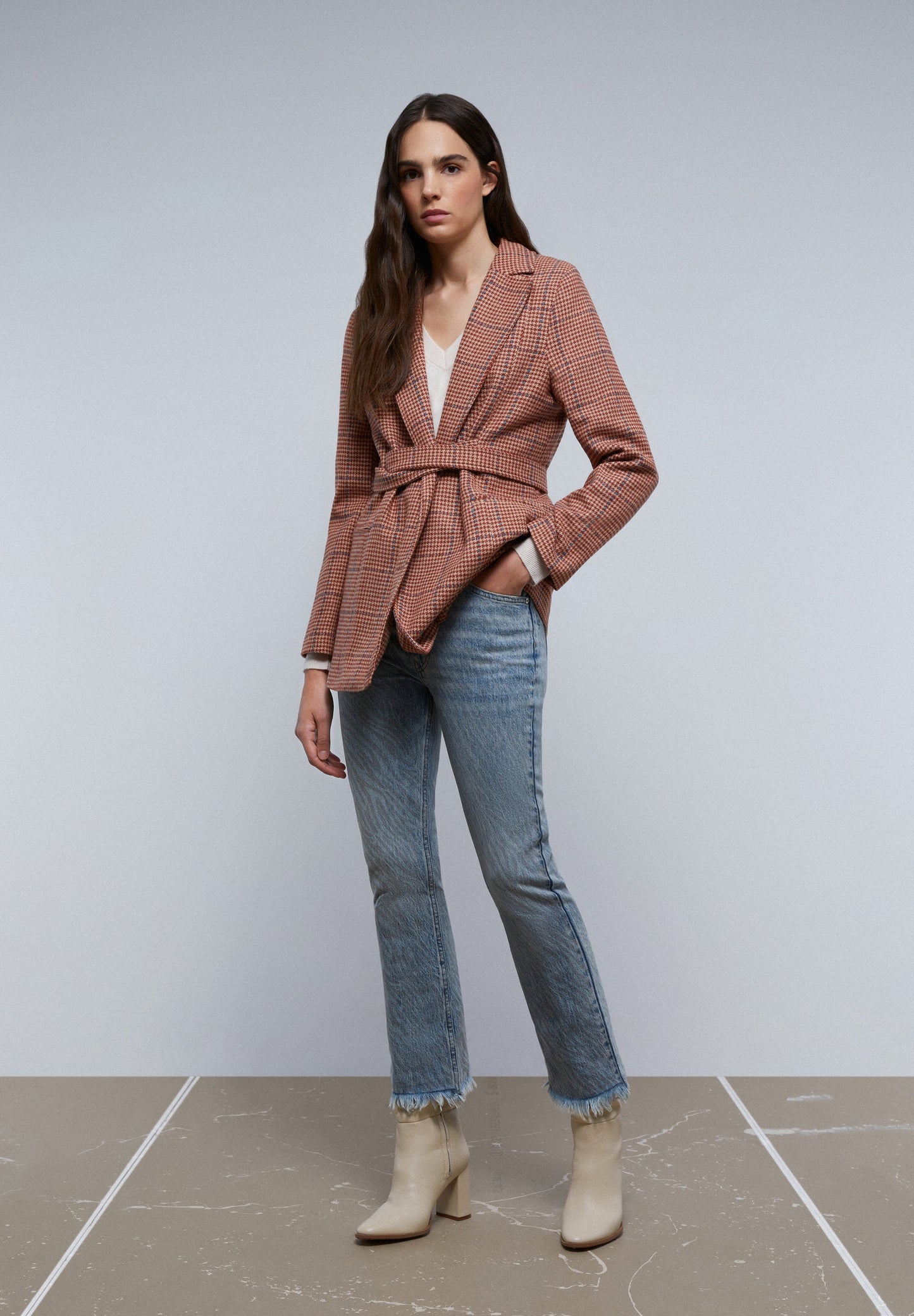 CHECK BLAZER WITH BELT