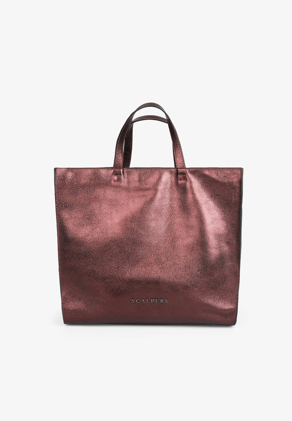 LEATHER AND METALLIC TOTE BAG