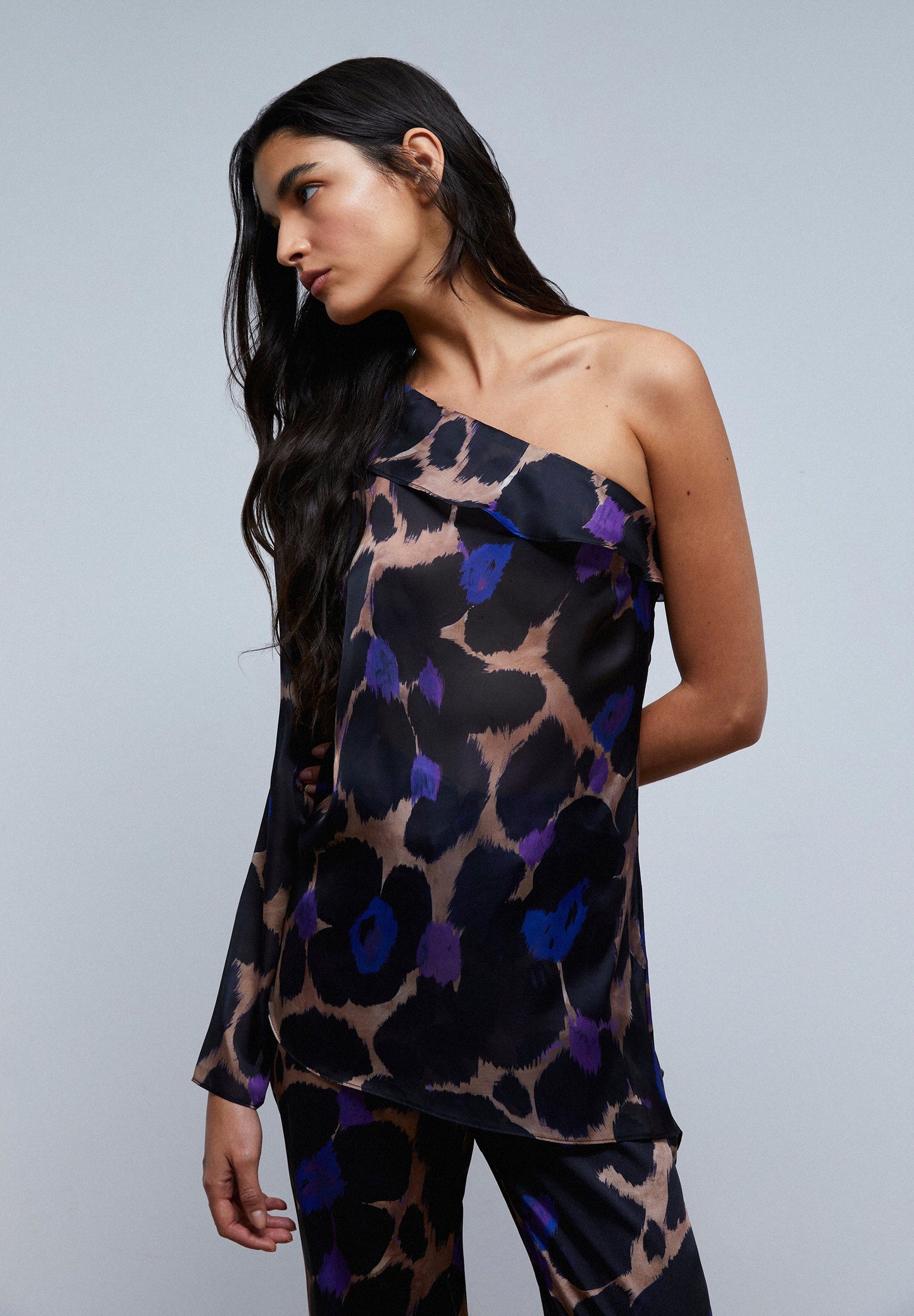 ASYMMETRIC ANIMAL PRINT BLOUSE