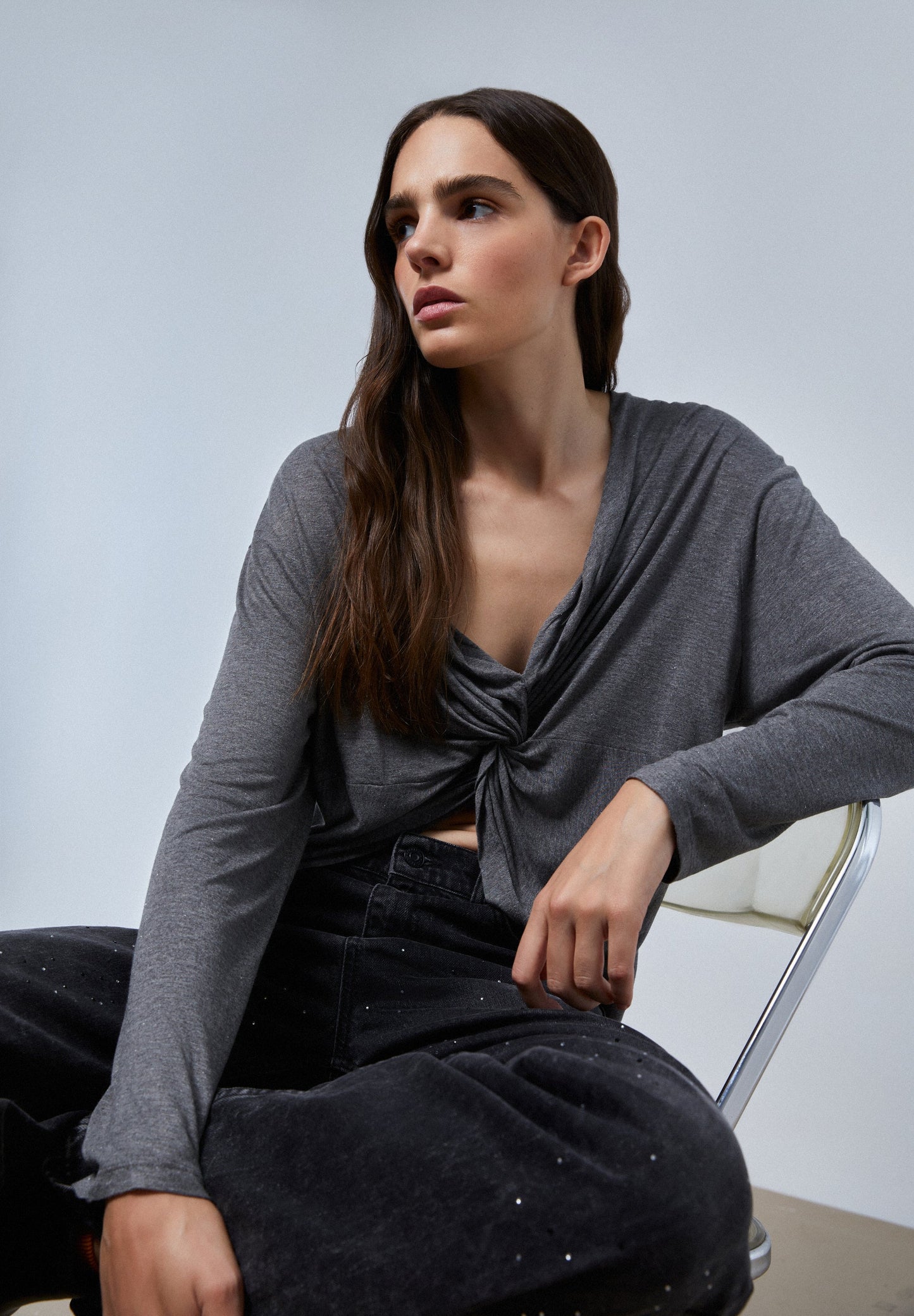 LUREX T-SHIRT WITH KNOT DETAIL