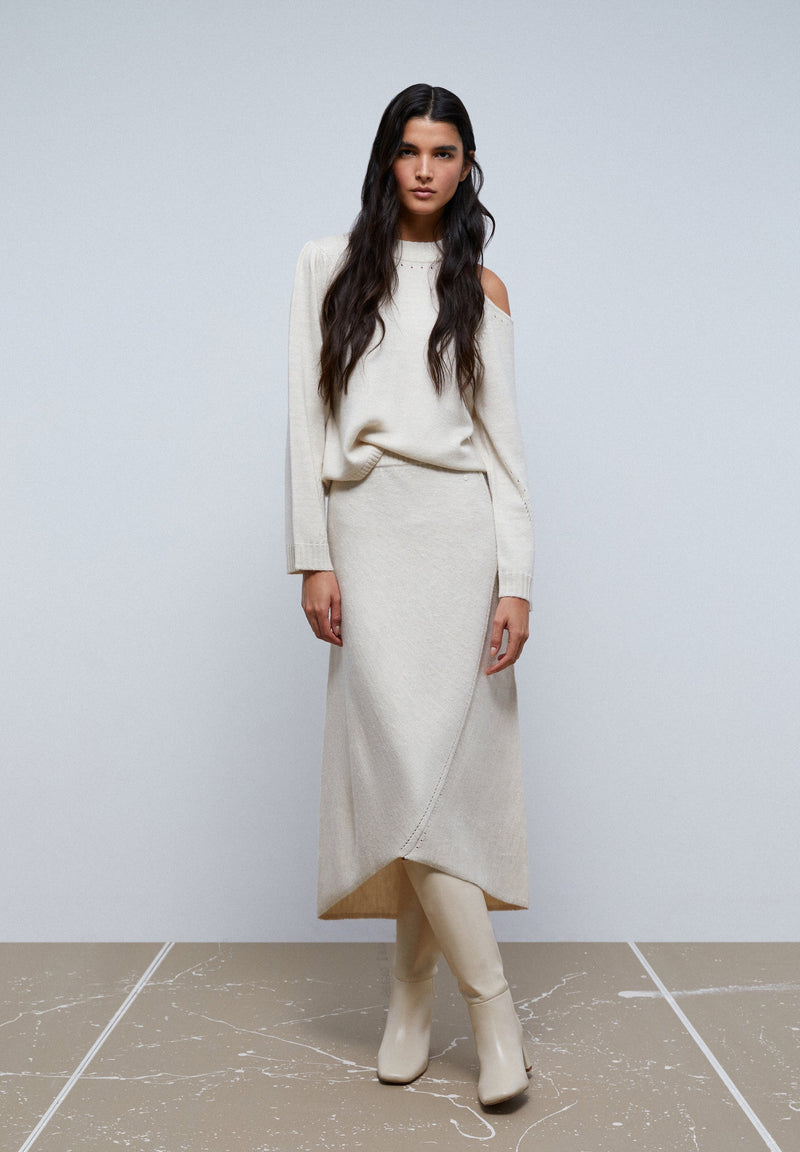 MIDI KNIT SKIRT WITH ASYMMETRIC HEM