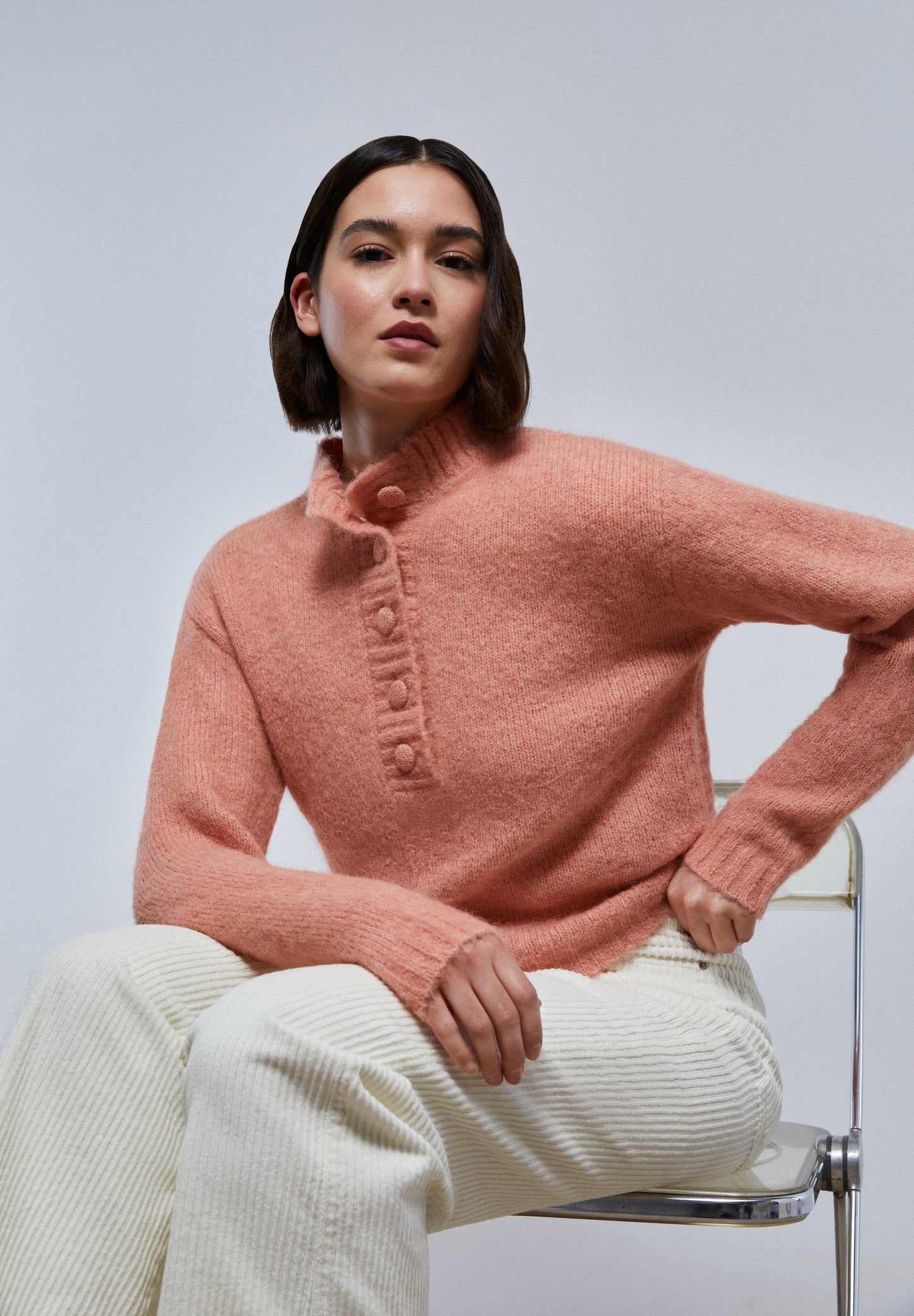 HENLEY NECK KNIT SWEATER