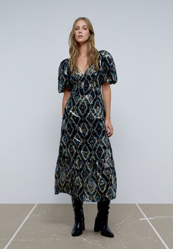 MIDI DRESS WITH PUFF SLEEVES