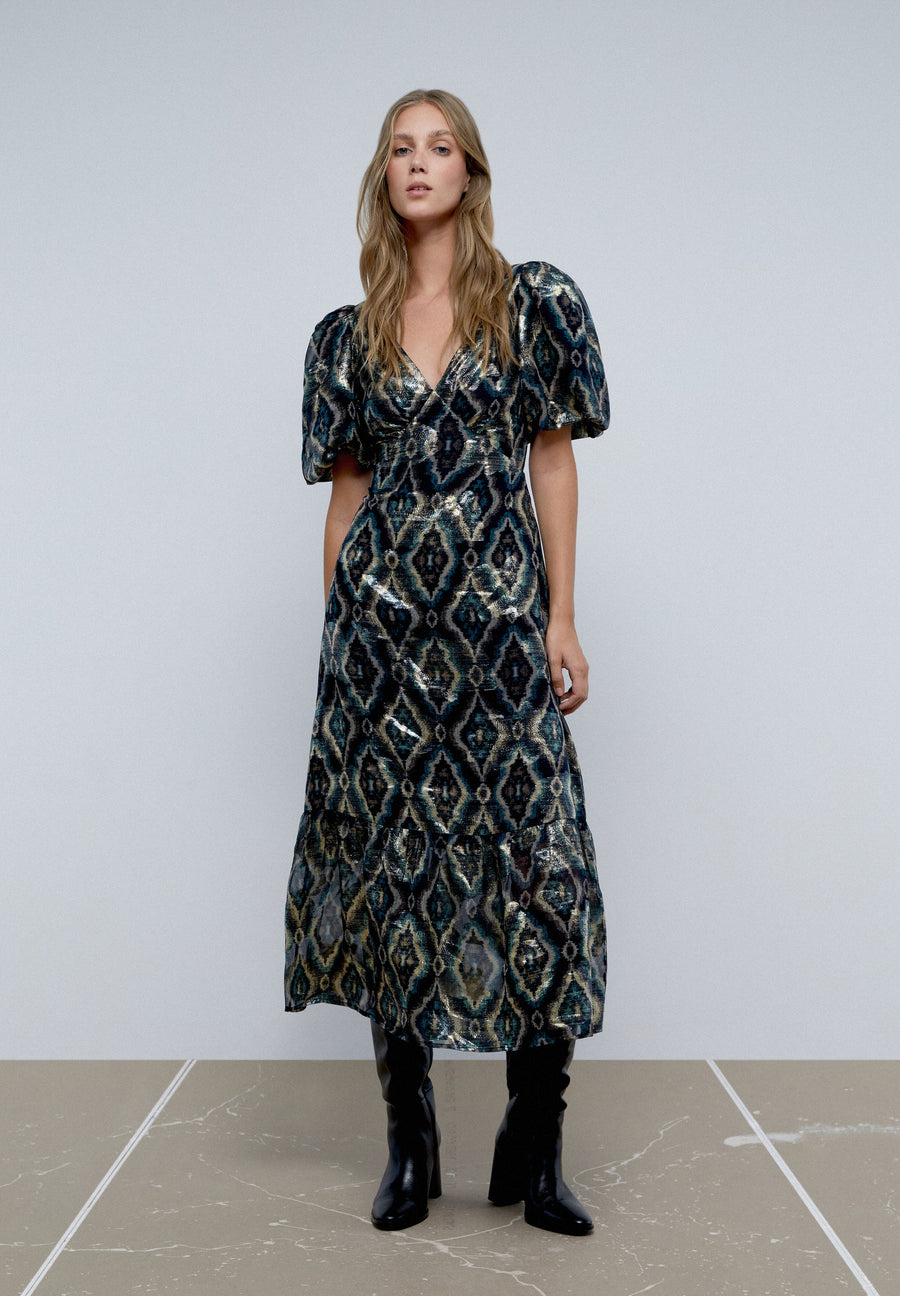 MIDI DRESS WITH PUFF SLEEVES