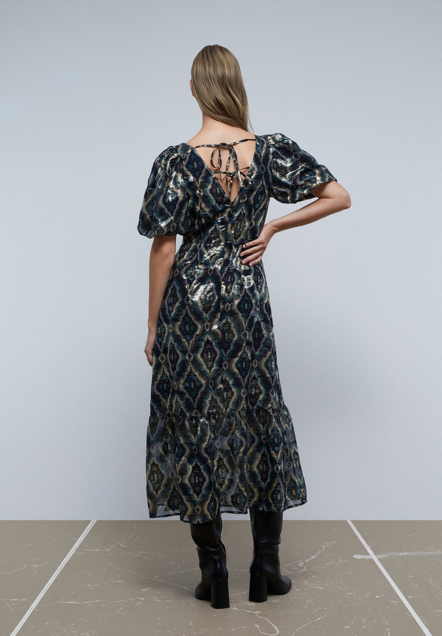 MIDI DRESS WITH PUFF SLEEVES